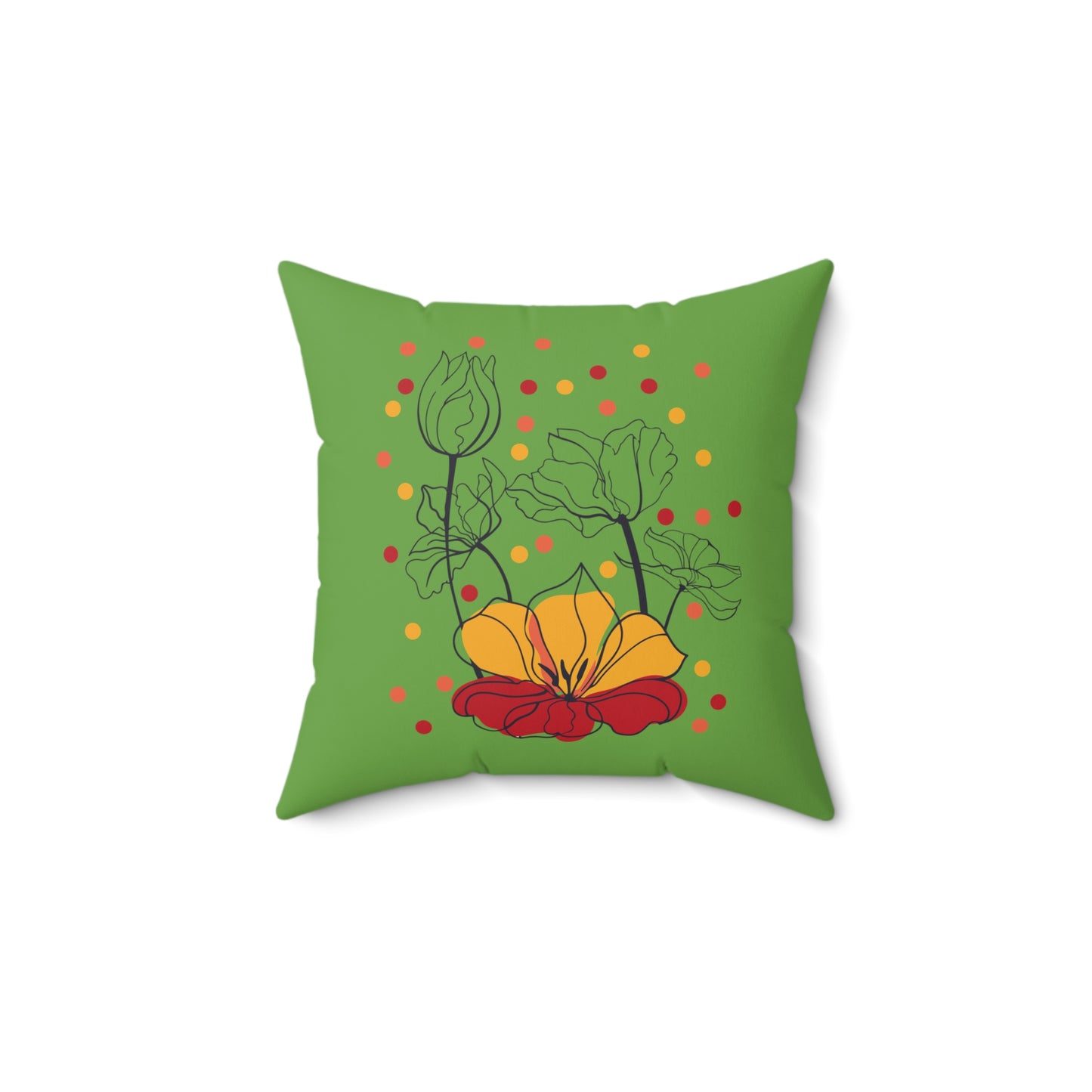 Floral Designer Throw Pillow, 14x14 Inch Room Decor, Green Pillow For Couch, Indoor Pillow Decor, Decorative Accent Pillow, Cute Pillow