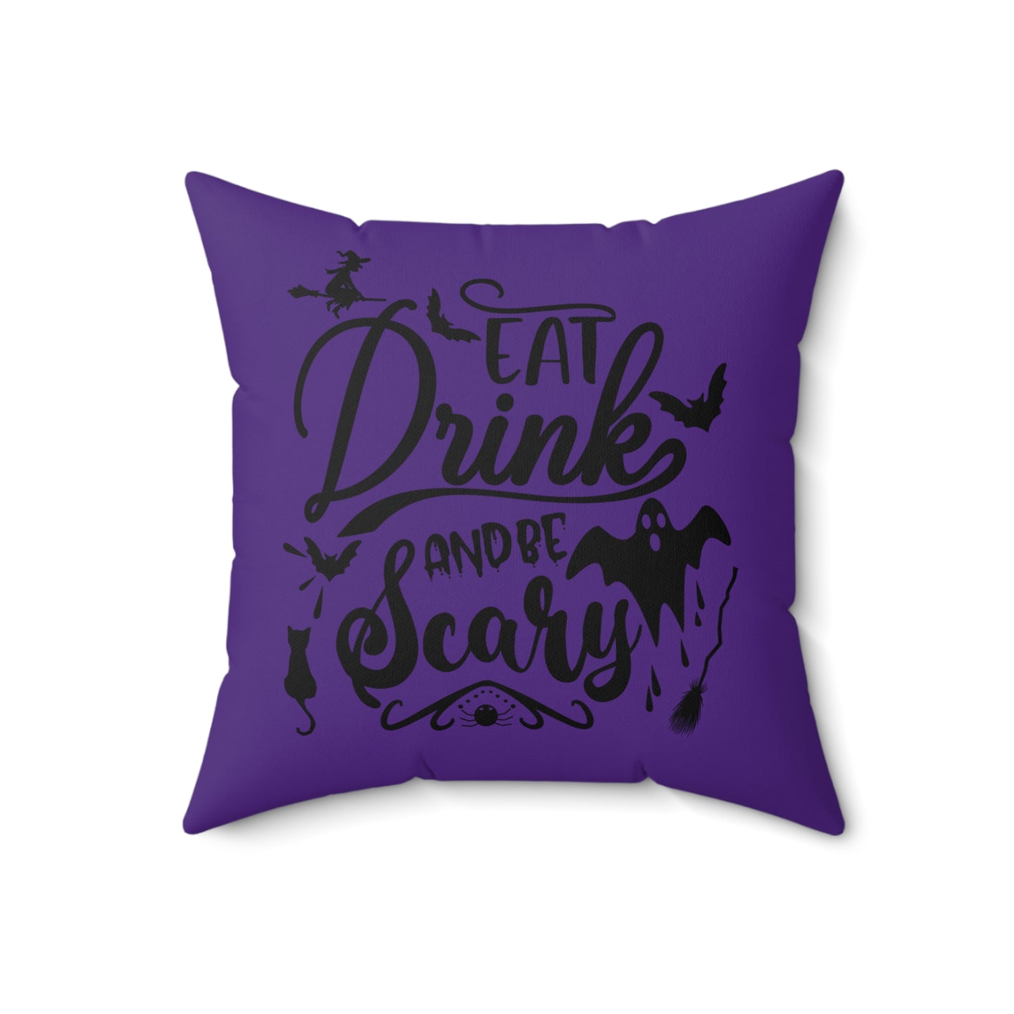 Coussin violet d'Halloween, coussin unique d'Halloween, coussin imprimé Eat Drink And Be Scary, coussin en polyester design pour tous