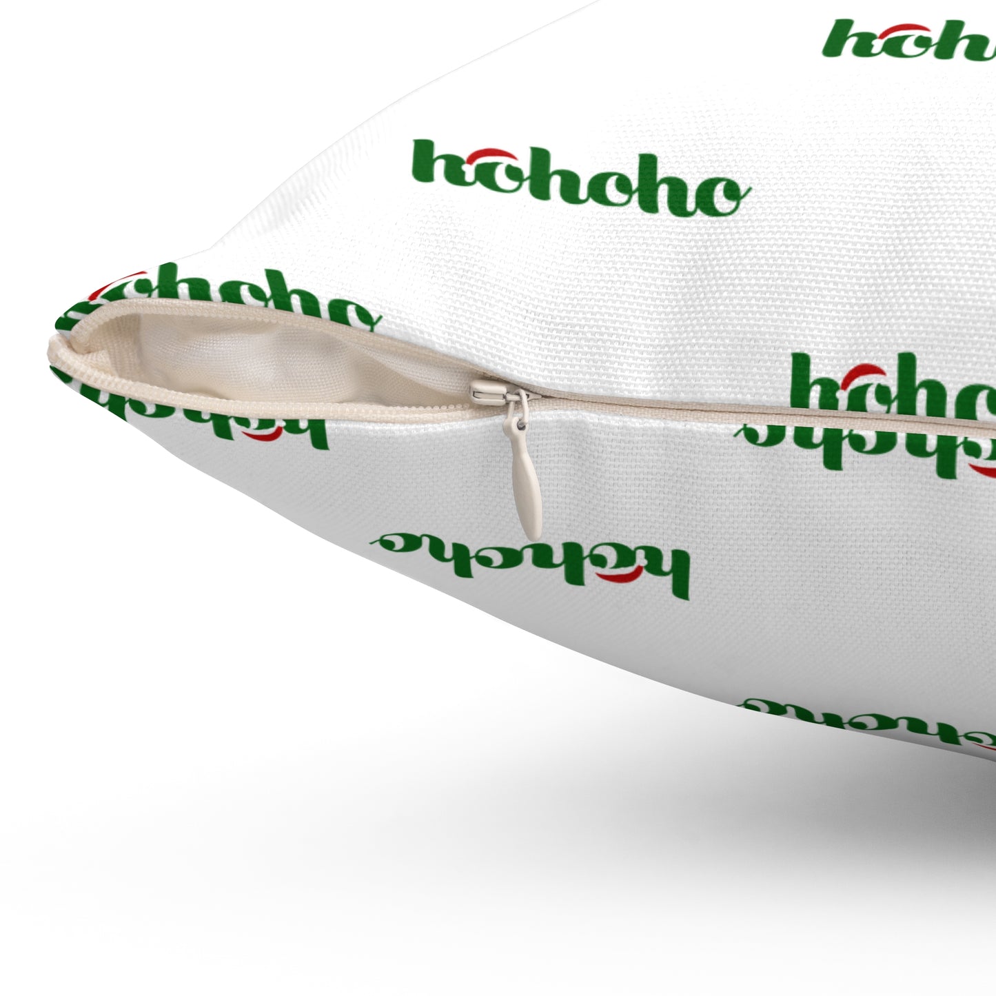 Cojín blanco con estampado festivo HoHoHo: alegría navideña para el hogar o la oficina