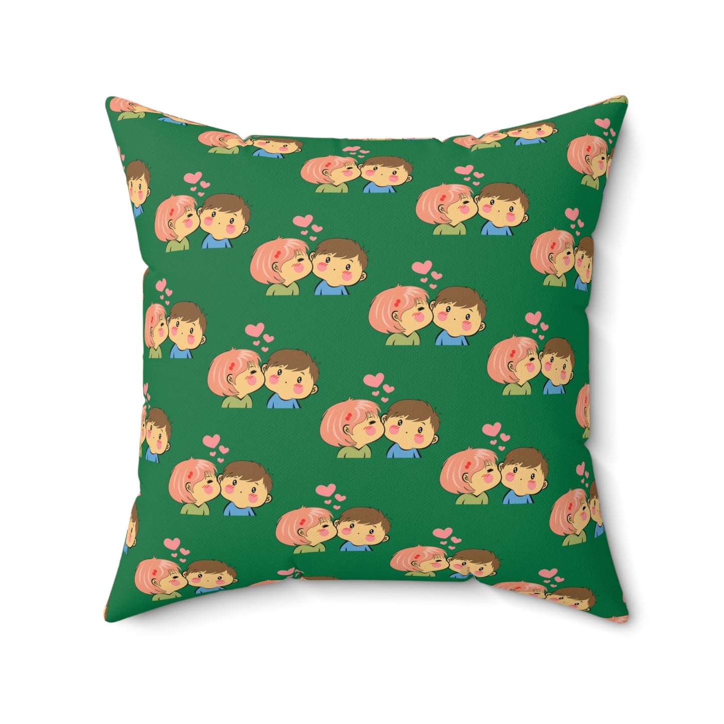 Cojín decorativo verde con beso de amor