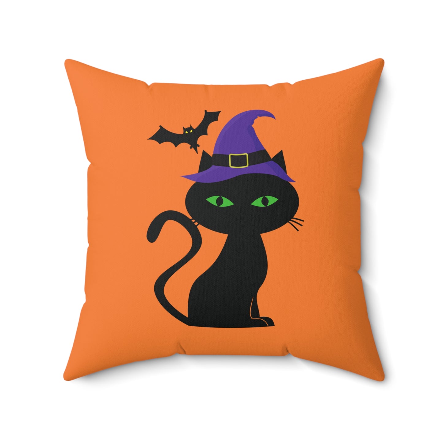 Coussin de chat noir d'Halloween, coussin carré orange avec chat noir, coussin de créateur imprimé 100 % polyester, 18 x 18 pouces, décoration d'Halloween