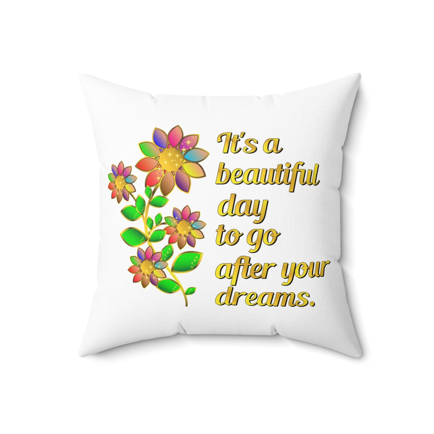 Coussin décoratif blanc élégant « It's A Beautiful Day », coussin de créateur floral de qualité, décoration d'intérieur ou de terrasse, coussin décoratif, 18 x 18 pouces