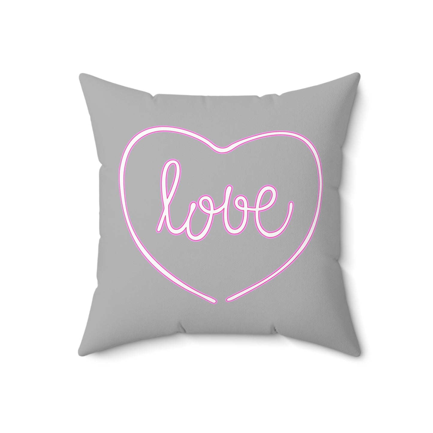 Cojín gris con forma de corazón lleno de amor