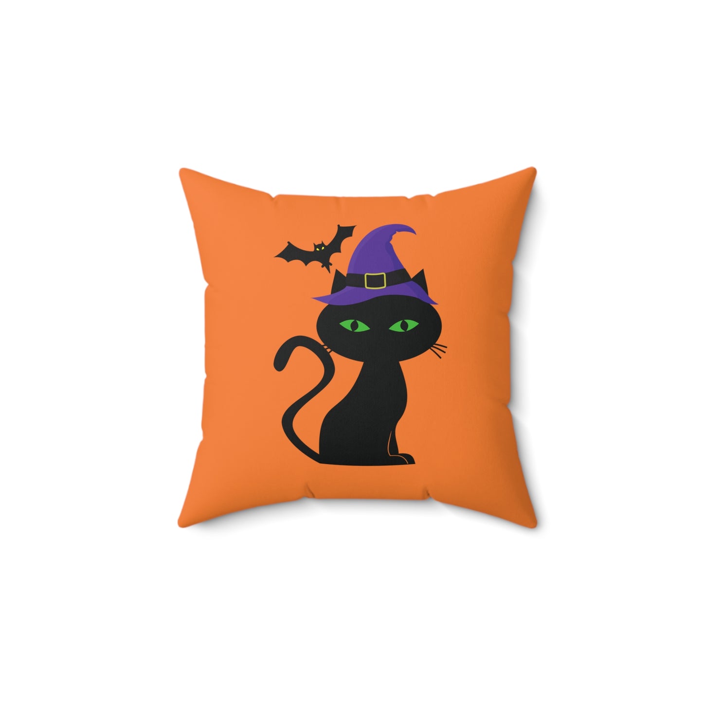 Coussin de chat noir d'Halloween, coussin carré orange avec chat noir, coussin de créateur imprimé 100 % polyester, 18 x 18 pouces, décoration d'Halloween