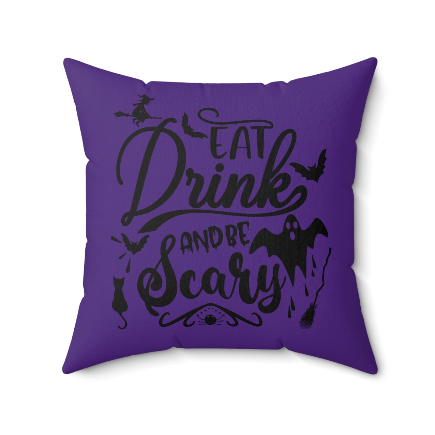 Coussin violet d'Halloween, coussin unique d'Halloween, coussin imprimé Eat Drink And Be Scary, coussin en polyester design pour tous