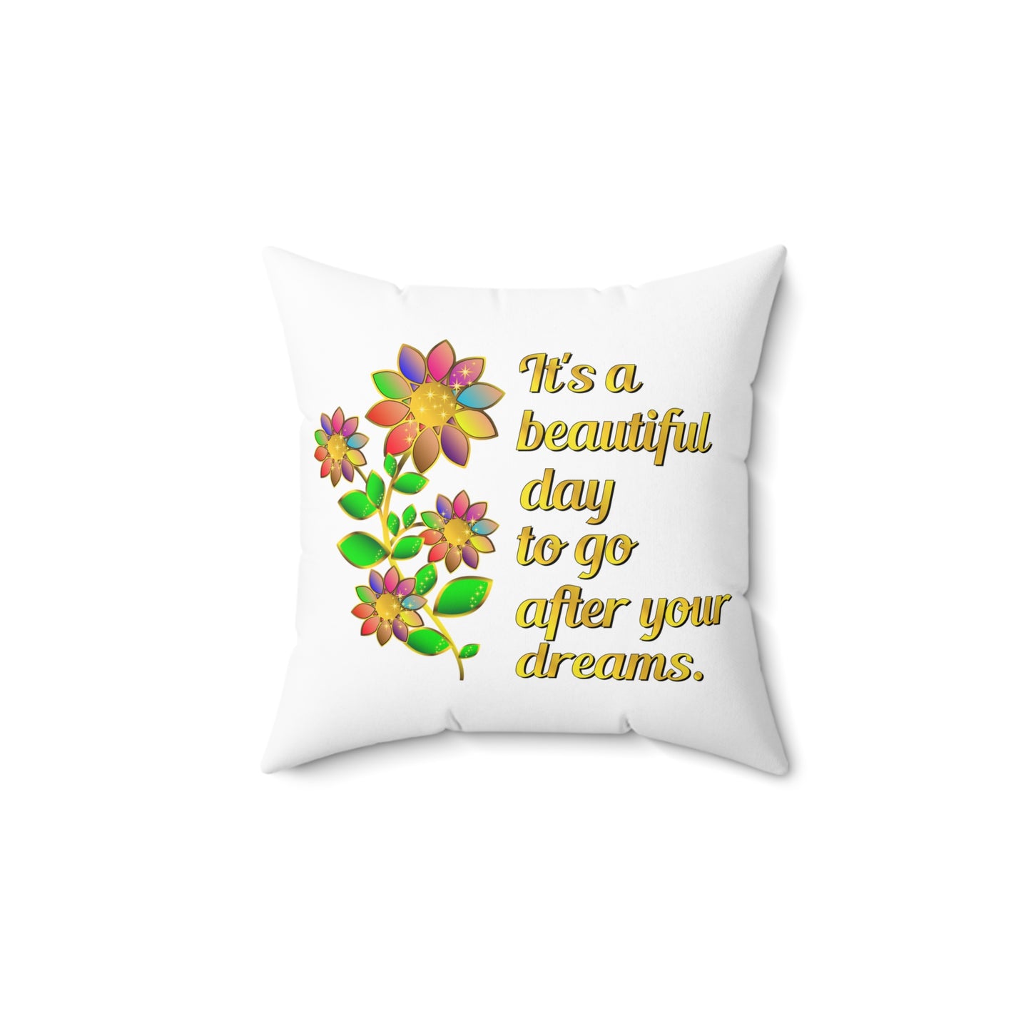 Coussin décoratif blanc élégant « It's A Beautiful Day », coussin de créateur floral de qualité, décoration d'intérieur ou de terrasse, coussin décoratif, 18 x 18 pouces