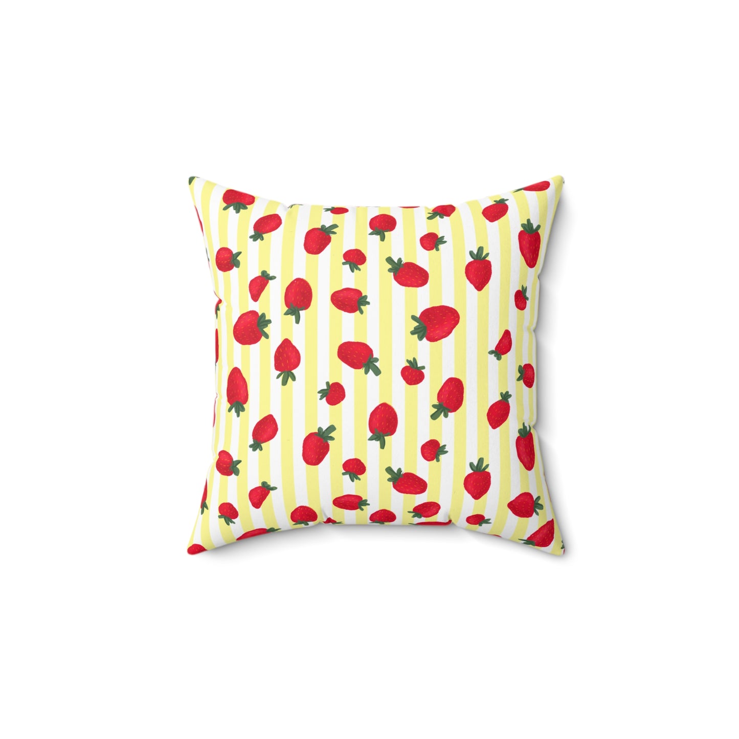 Cojín con estampado de fresas, decoración de habitación, cojín de diseño cuadrado amarillo y rojo