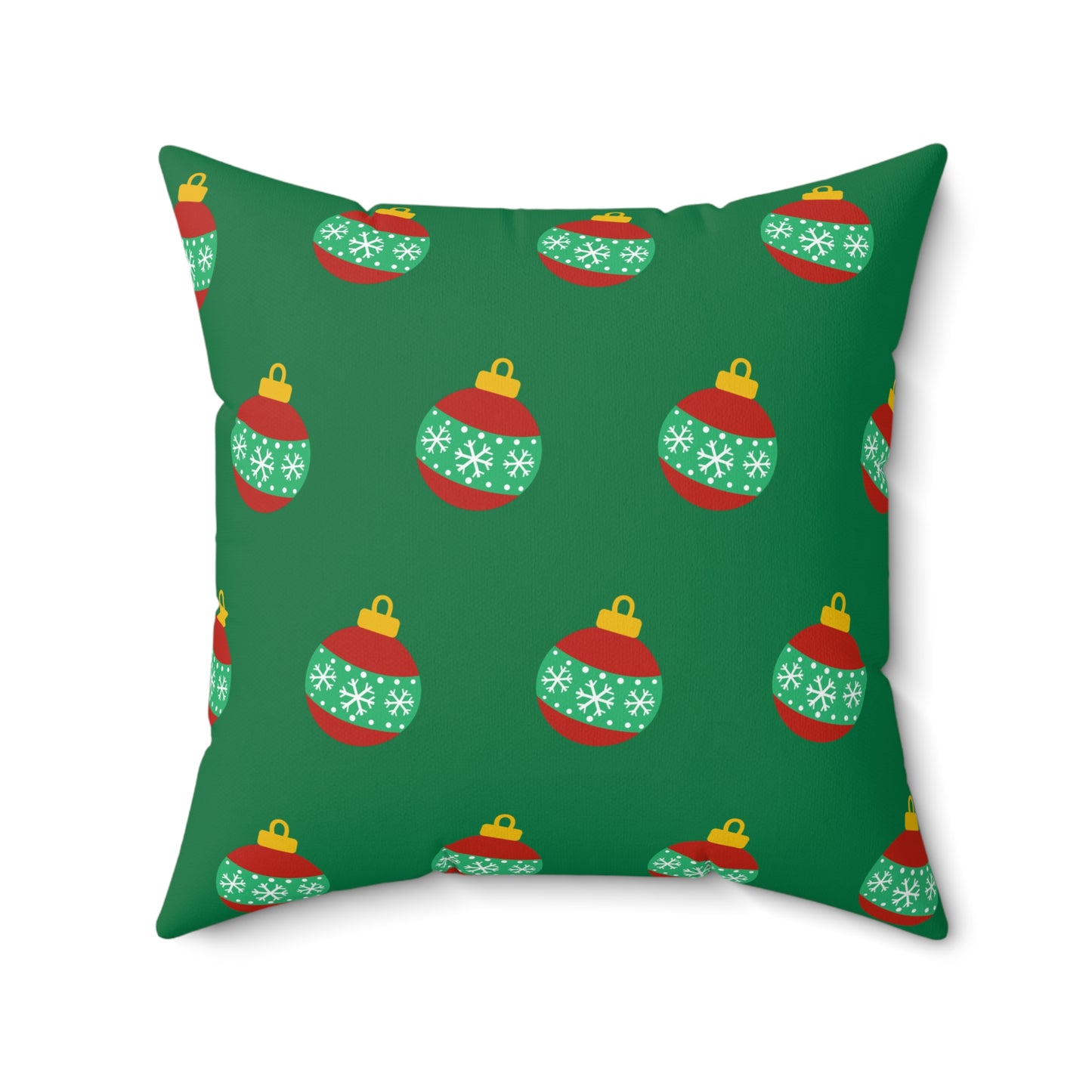 Cojín con diseño de bolas navideñas y alegría navideña: decoración festiva en rojo y verde para el hogar o la oficina
