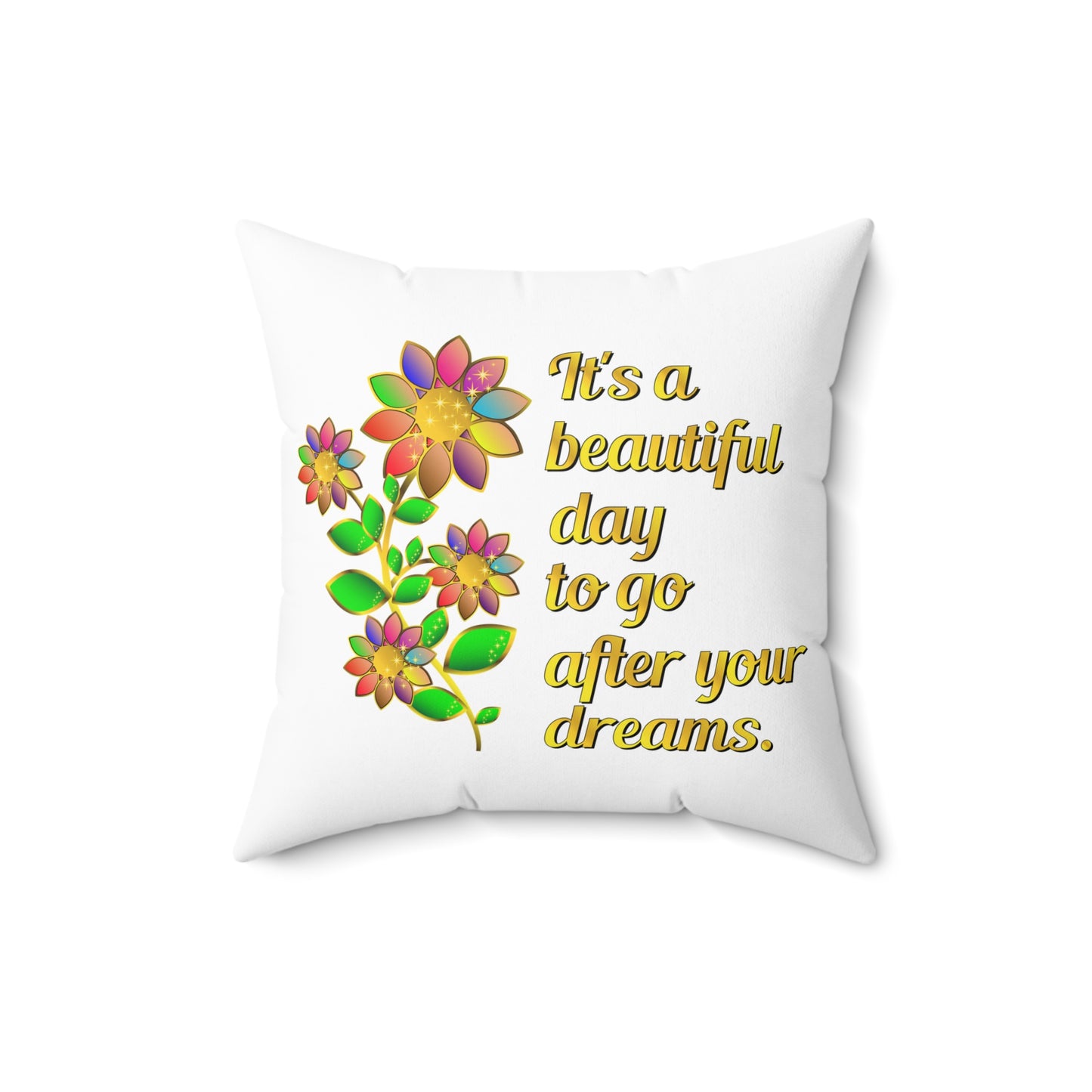 Coussin décoratif blanc élégant « It's A Beautiful Day », coussin de créateur floral de qualité, décoration d'intérieur ou de terrasse, coussin décoratif, 18 x 18 pouces