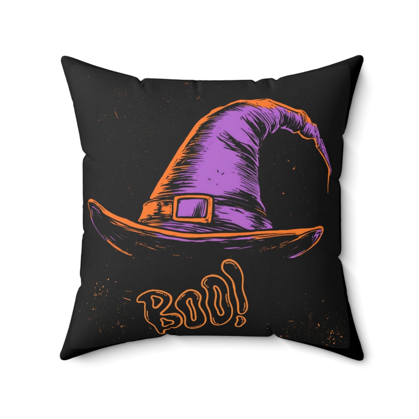 Witch Hat “Boo!” Halloween Throw Pillow – Square Decorative Pillow for Spooky Home Decor