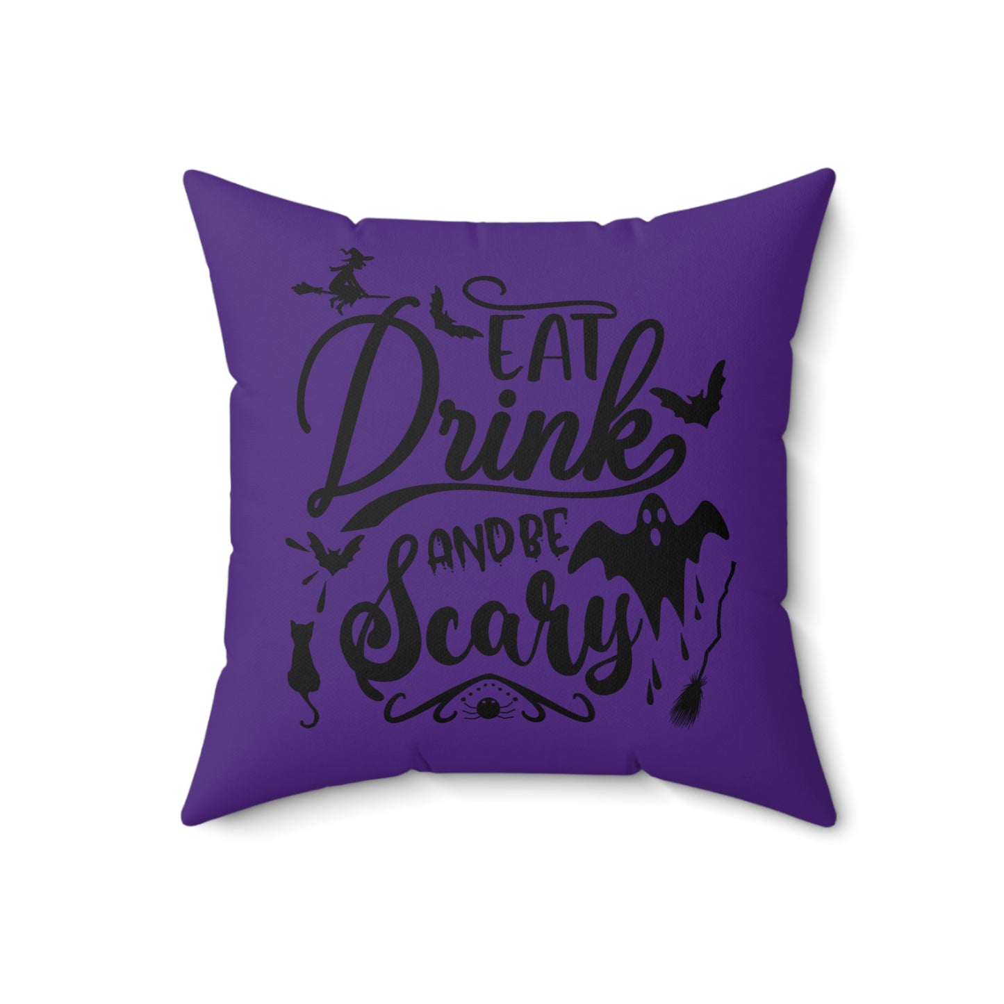Coussin violet d'Halloween, coussin unique d'Halloween, coussin imprimé Eat Drink And Be Scary, coussin en polyester design pour tous