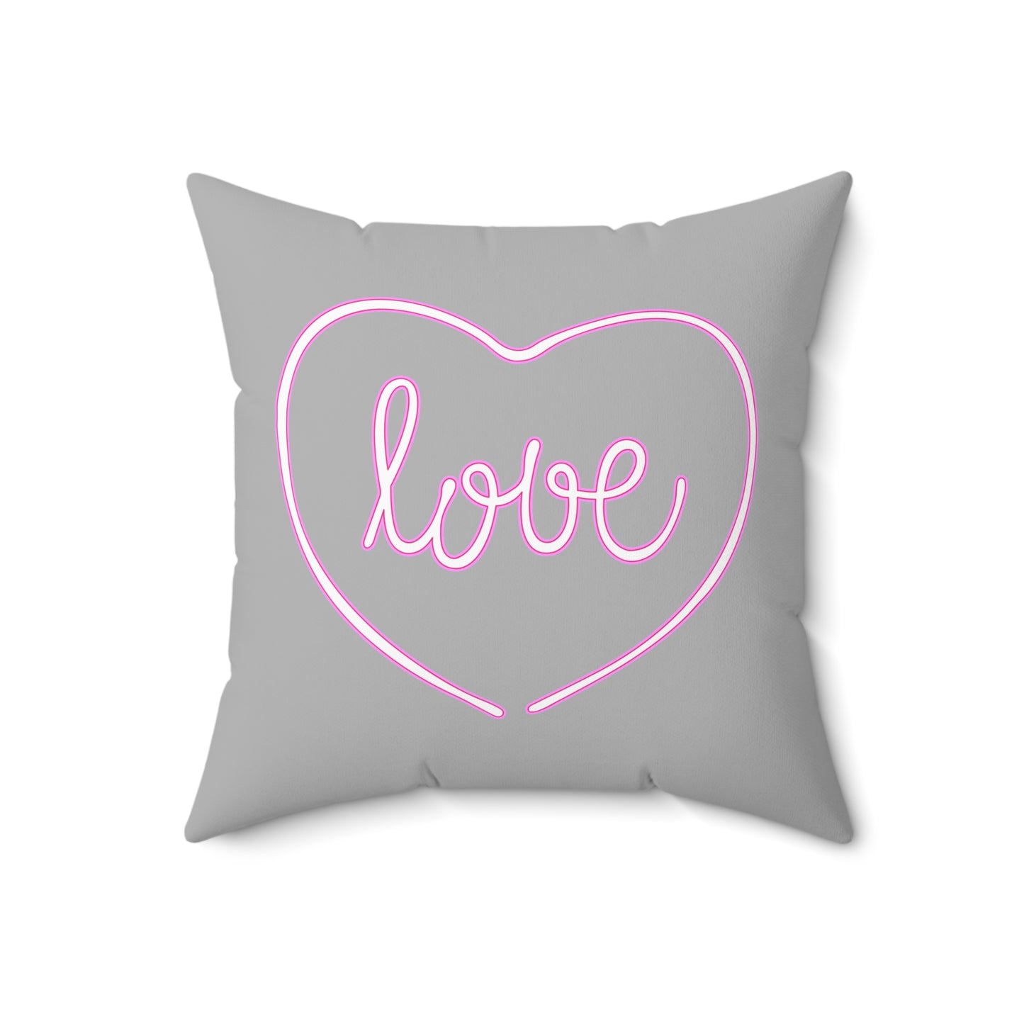 Cojín gris con forma de corazón lleno de amor