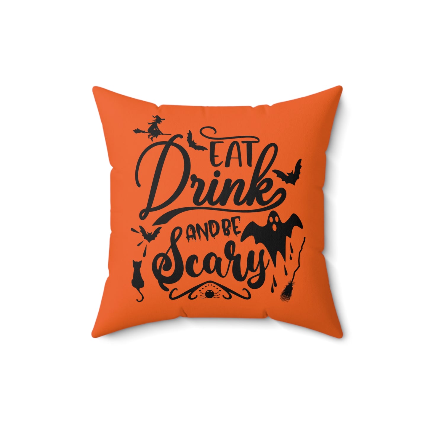 Coussin d'Halloween pour la maison, coussin design Eat Drink And Be Scary, coussin carré orange et noir pour n'importe quelle pièce, 14 x 14 pouces