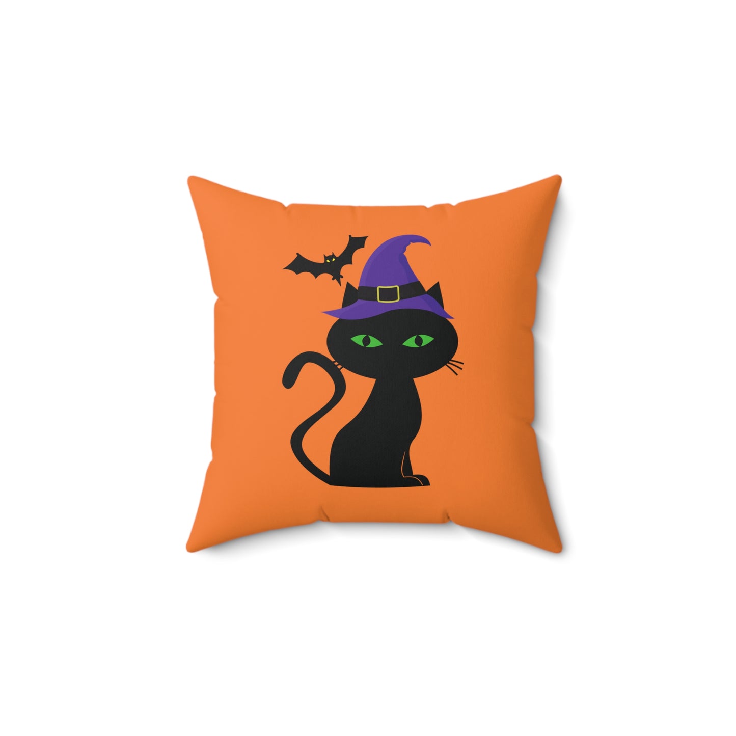 Coussin de chat noir d'Halloween, coussin carré orange avec chat noir, coussin de créateur imprimé 100 % polyester, 18 x 18 pouces, décoration d'Halloween