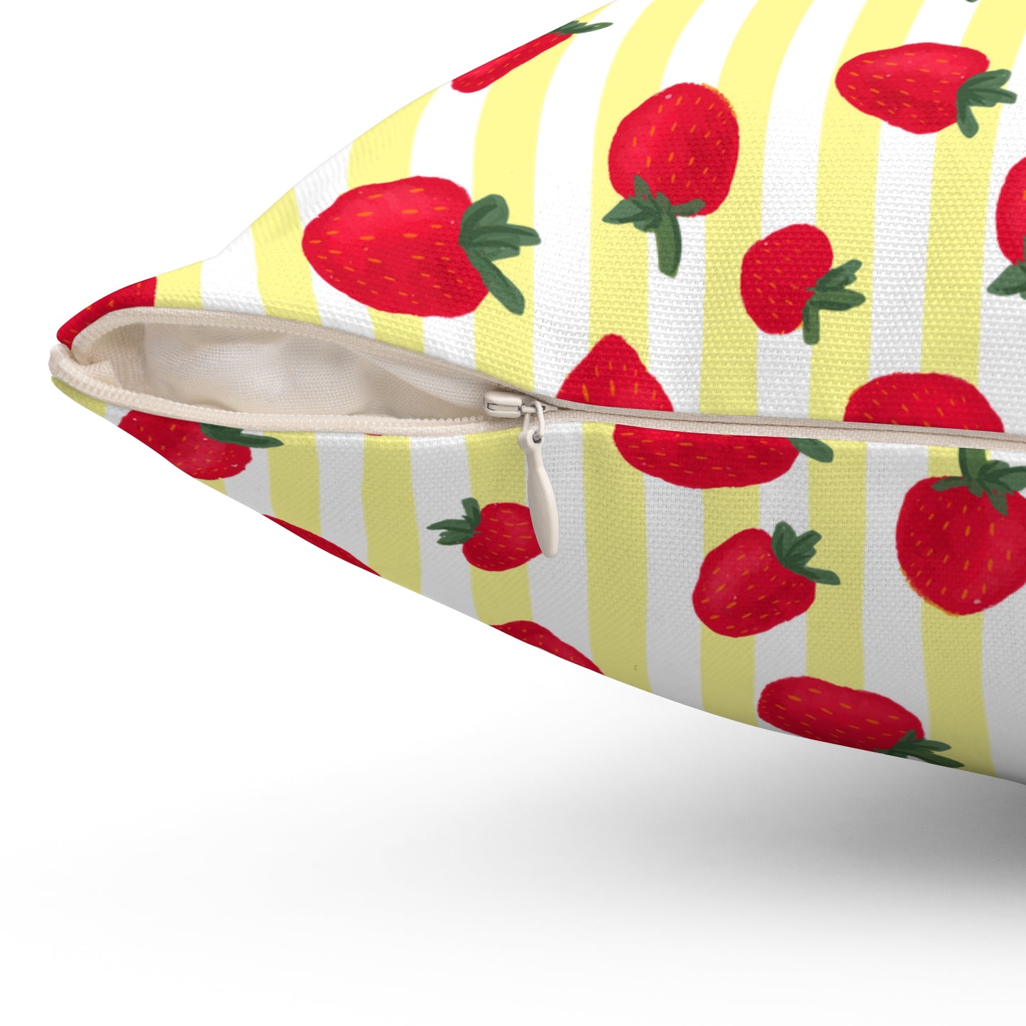 Cojín con estampado de fresas, decoración de habitación, cojín de diseño cuadrado amarillo y rojo