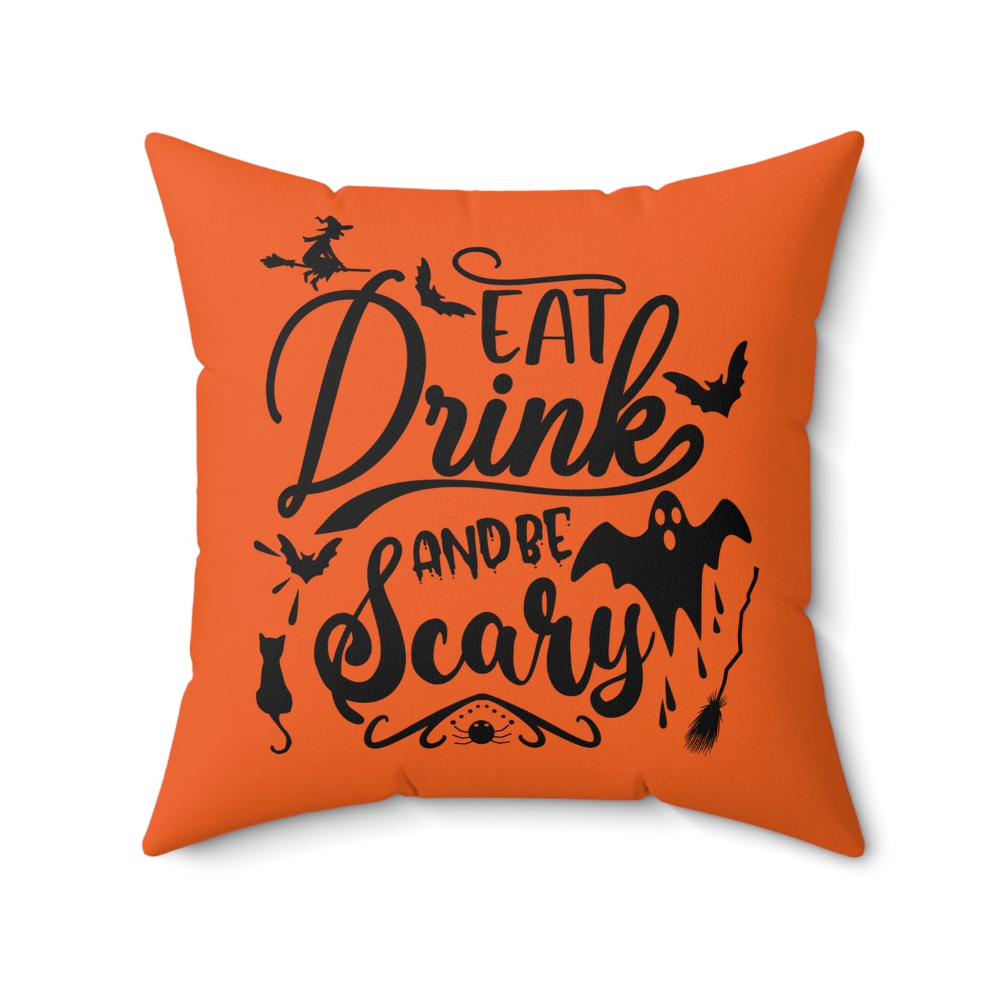 Coussin d'Halloween pour la maison, coussin design Eat Drink And Be Scary, coussin carré orange et noir pour n'importe quelle pièce, 14 x 14 pouces