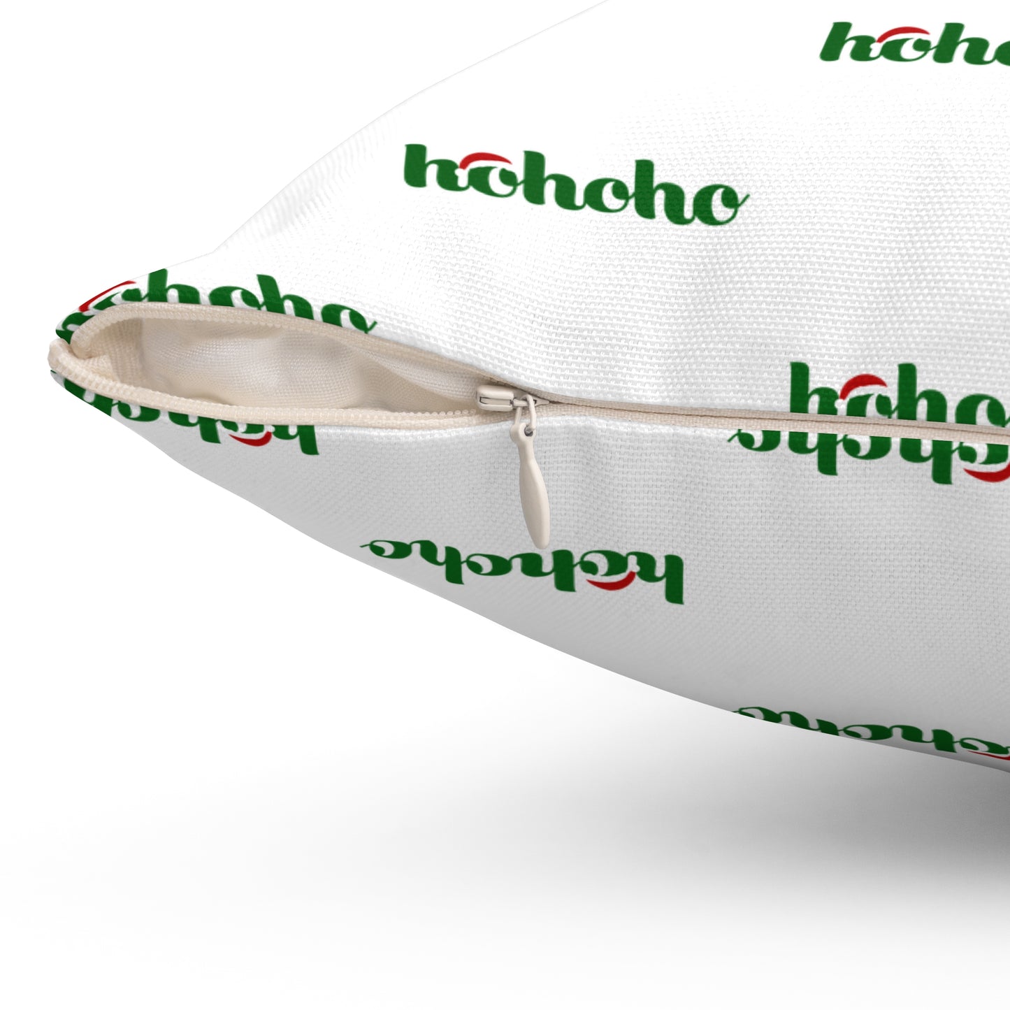 Cojín blanco con estampado festivo HoHoHo: alegría navideña para el hogar o la oficina