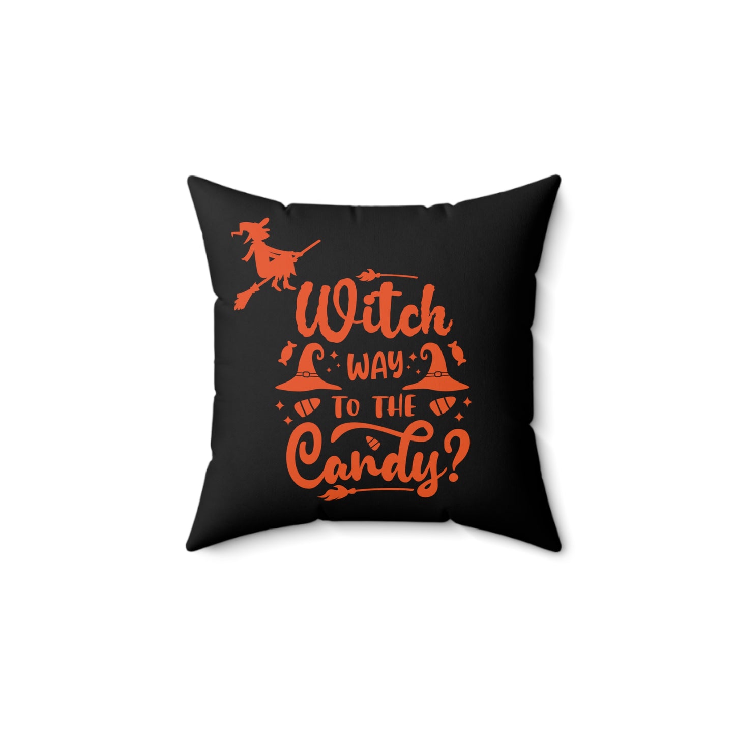 Halloween Witch Way To The Candy, Coussin décoratif d'Halloween, Coussins décoratifs d'Halloween en polyester, Coussins décoratifs orange et noirs