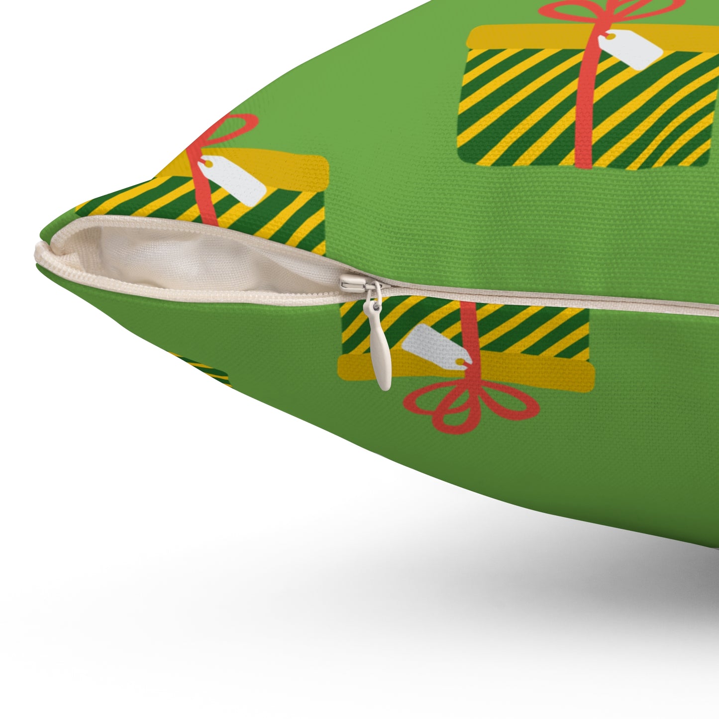 Cojín verde con diseño de regalo de Navidad: decoración alegre para el hogar o la oficina