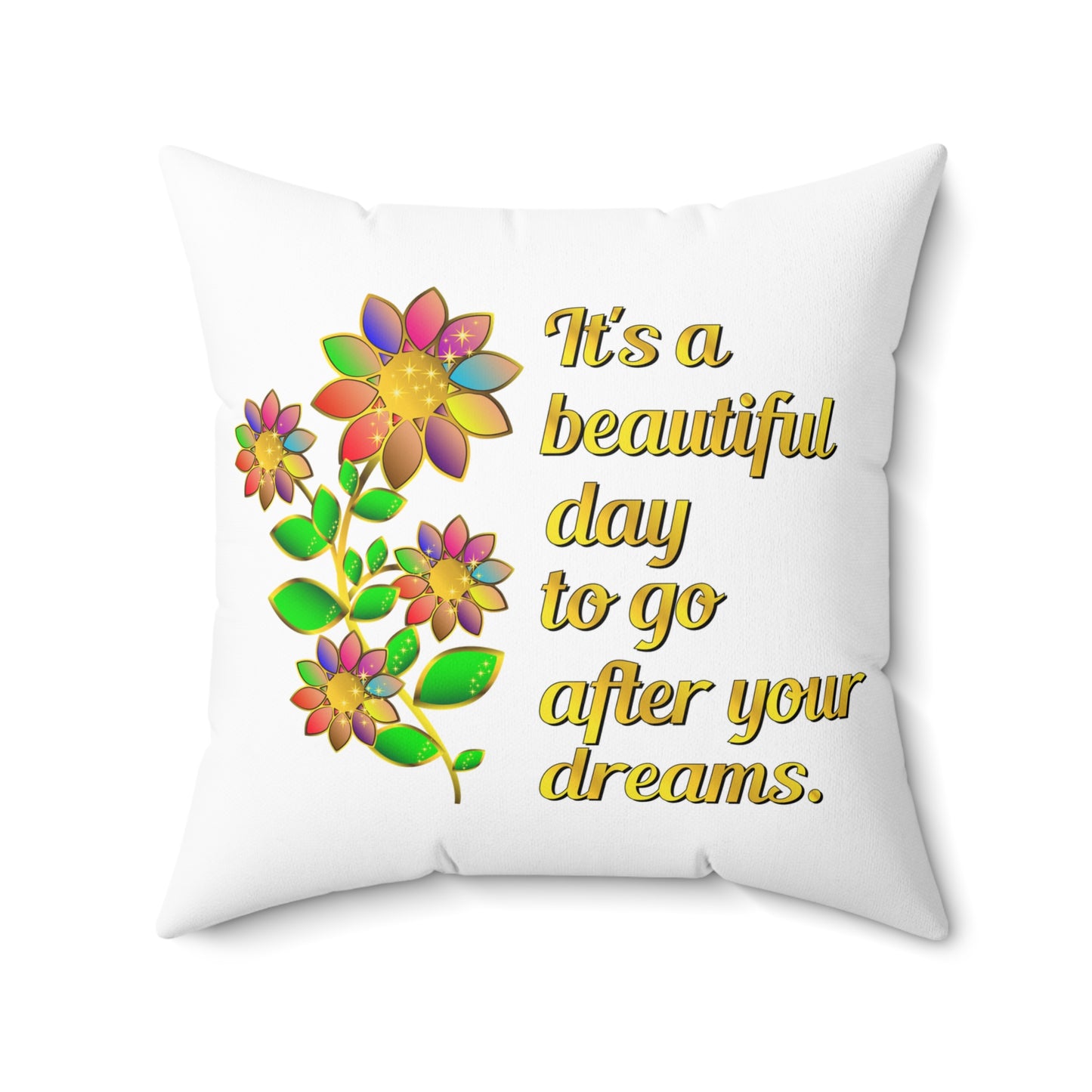 Coussin décoratif blanc élégant « It's A Beautiful Day », coussin de créateur floral de qualité, décoration d'intérieur ou de terrasse, coussin décoratif, 18 x 18 pouces
