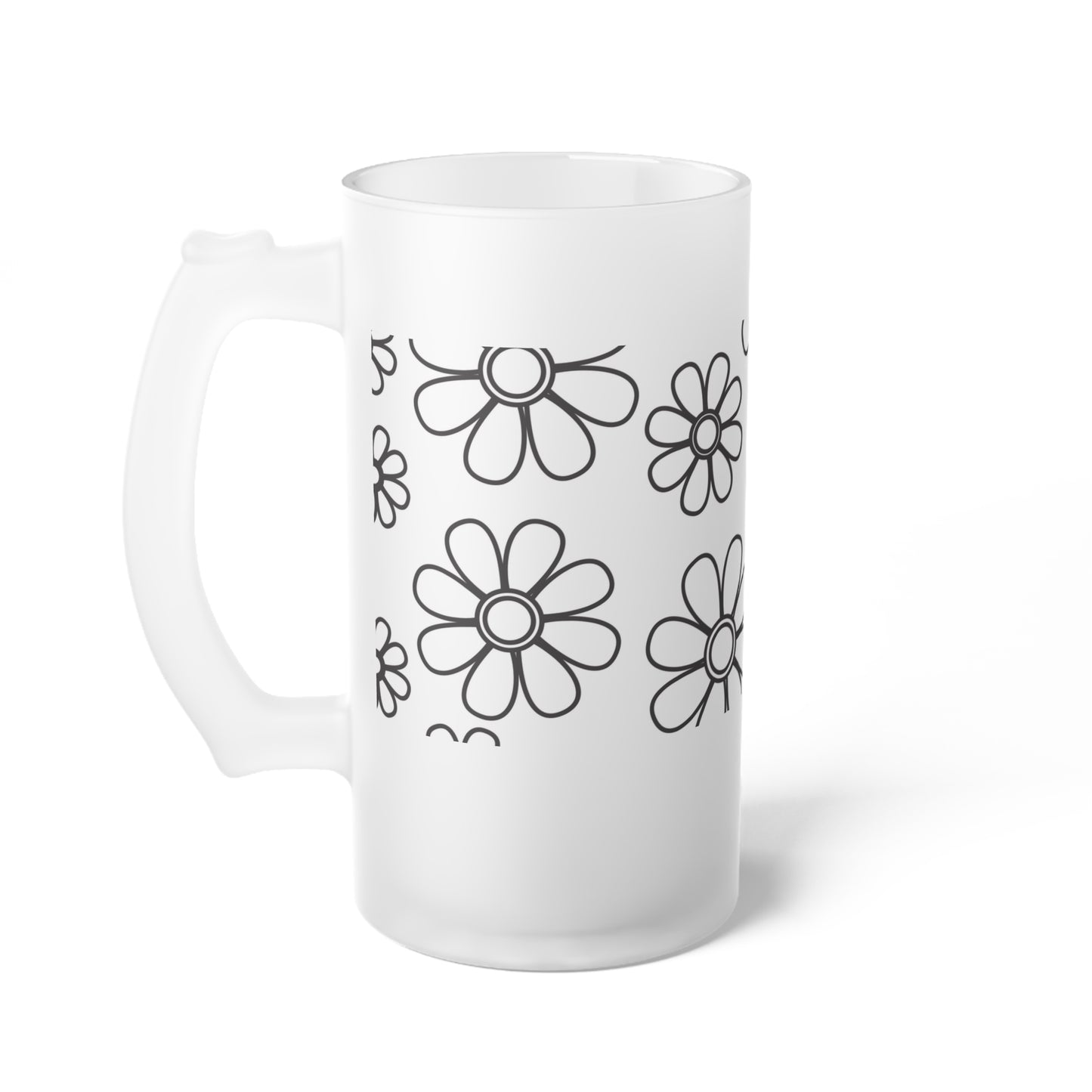 Jarra de cerveza de vidrio esmerilado con diseño floral