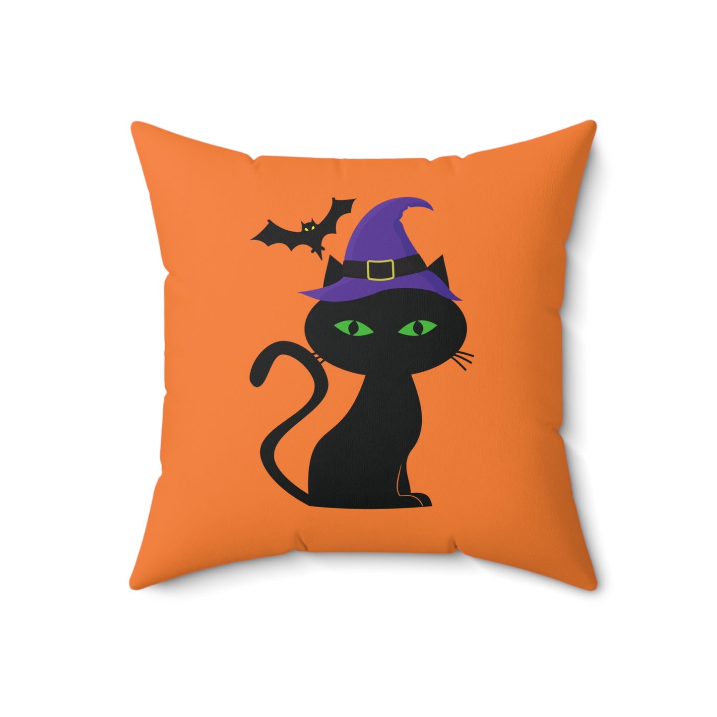 Coussin de chat noir d'Halloween, coussin carré orange avec chat noir, coussin de créateur imprimé 100 % polyester, 18 x 18 pouces, décoration d'Halloween