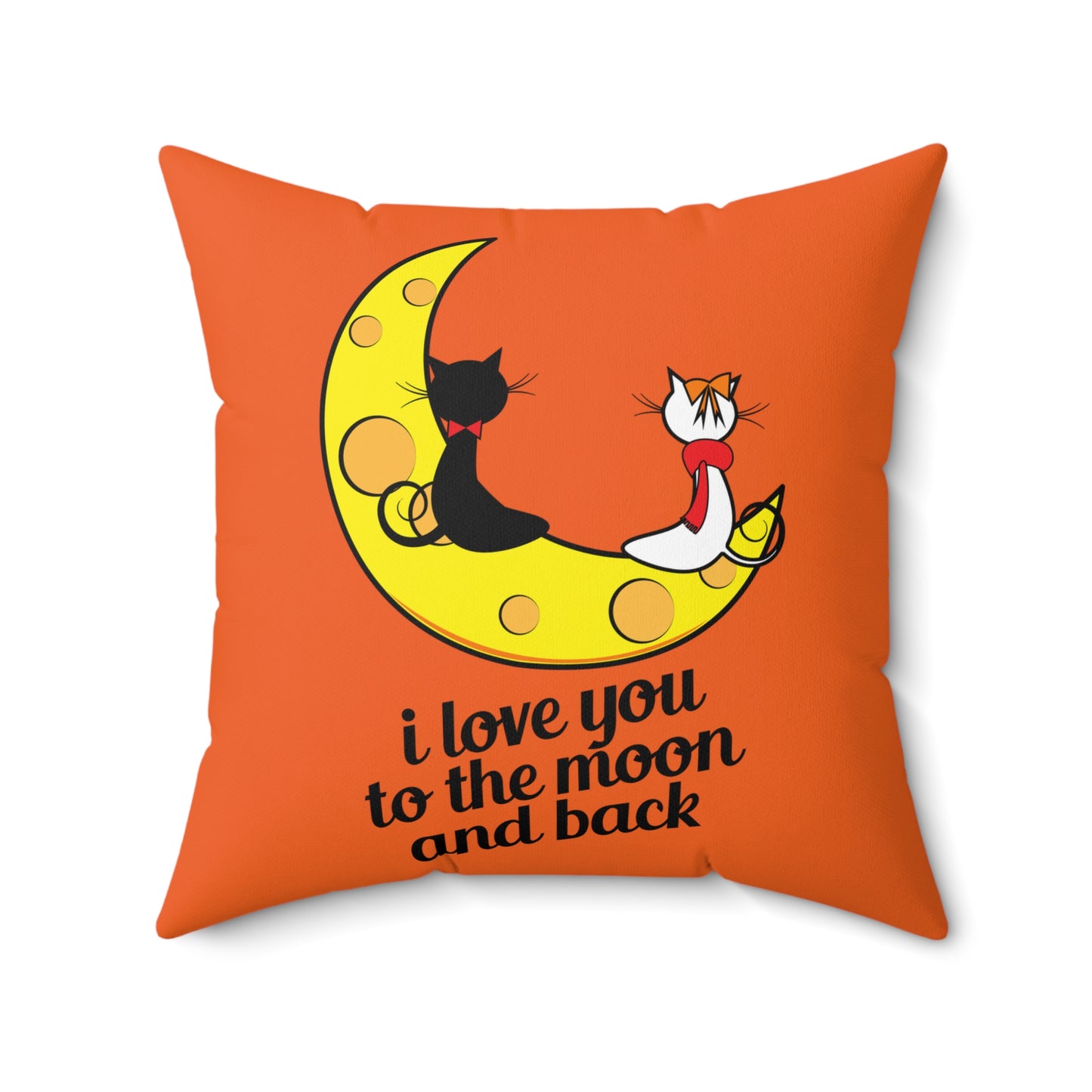 Almohada decorativa con texto "Te amo hasta la luna", cuadrada de poliéster con funda, color naranja y amarillo, regalo para ella