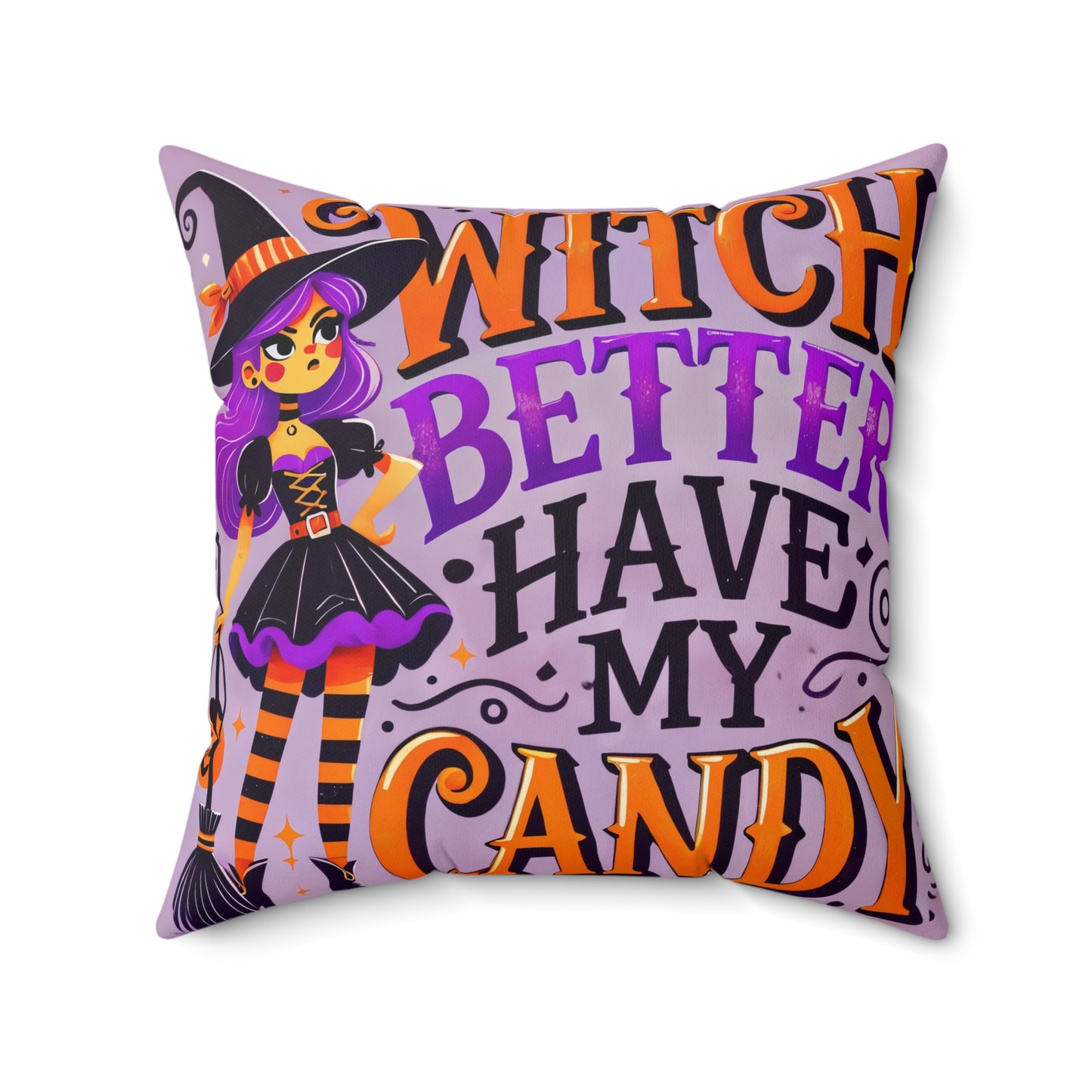 Sassy Witch “Witch Better Have My Candy” Throw Pillow – Fun Halloween Home Accent