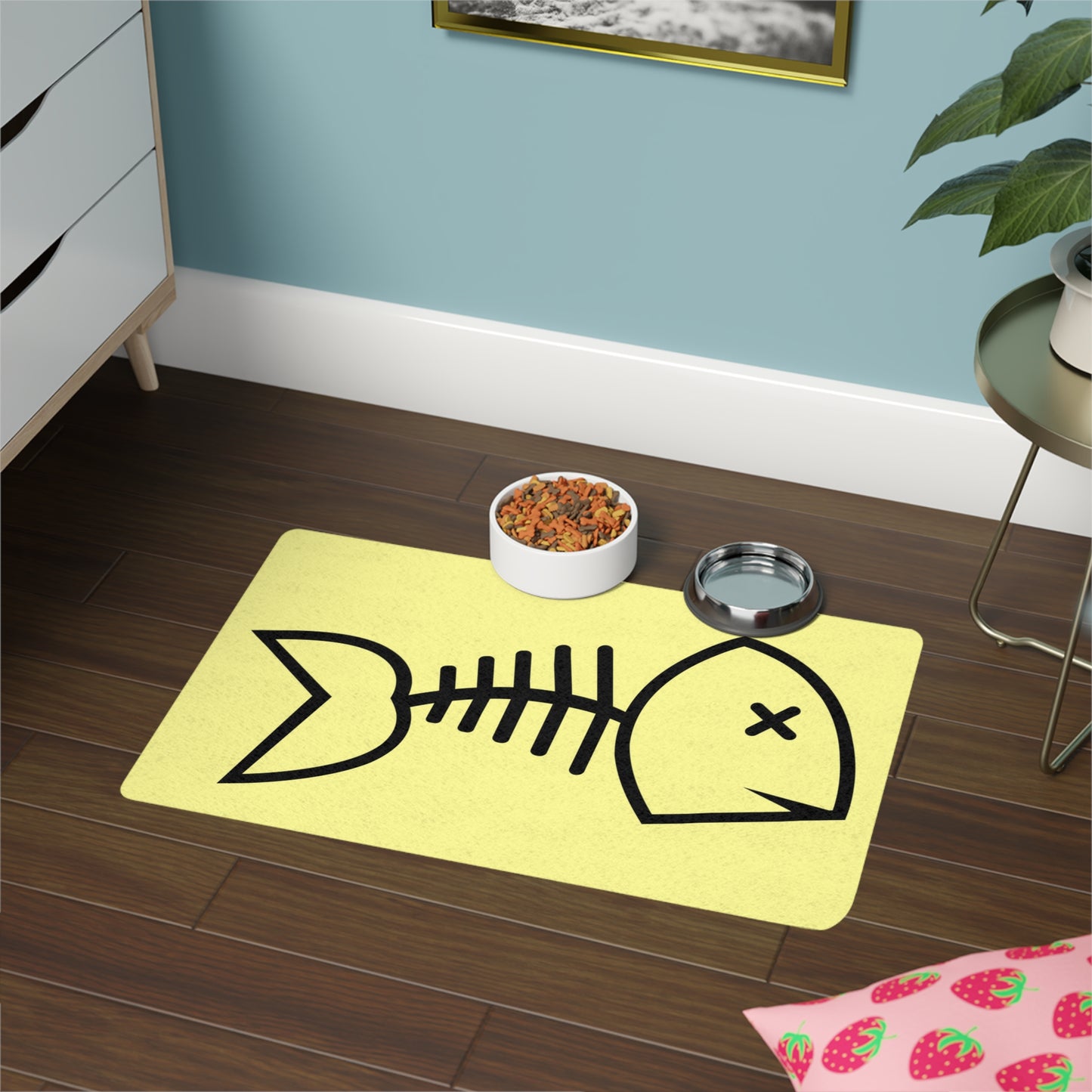 Alfombrilla para comida para mascotas con diseño de espina de pescado de Yellow Delight