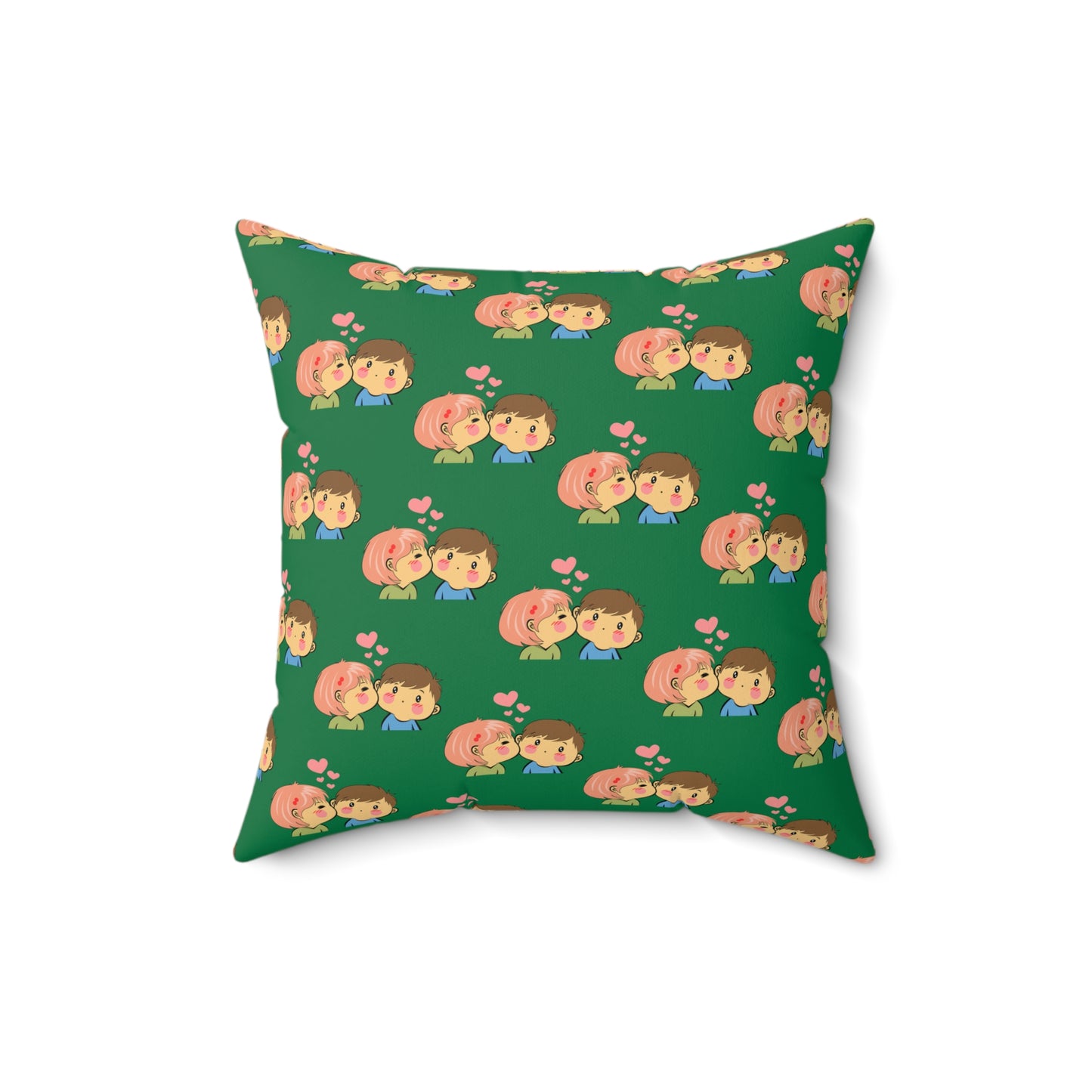 Cojín decorativo verde con beso de amor
