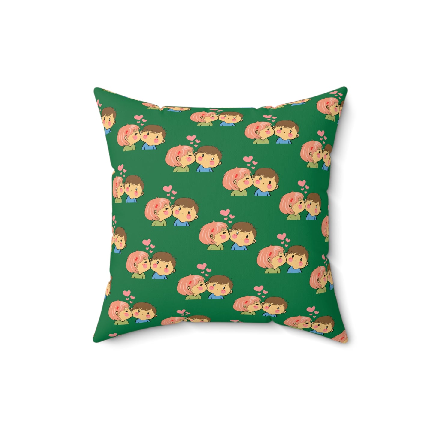 Cojín decorativo verde con beso de amor
