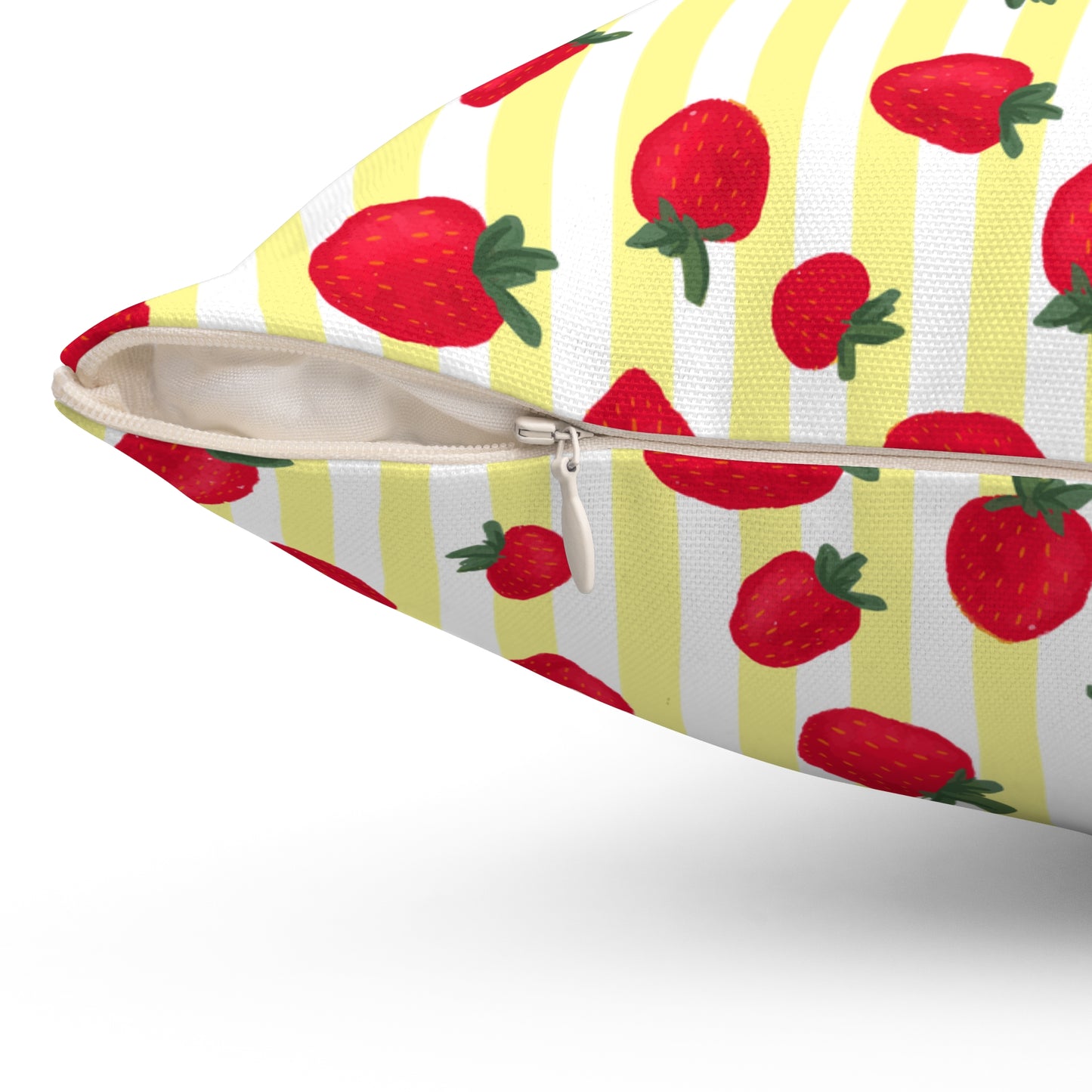 Cojín con estampado de fresas, decoración de habitación, cojín de diseño cuadrado amarillo y rojo