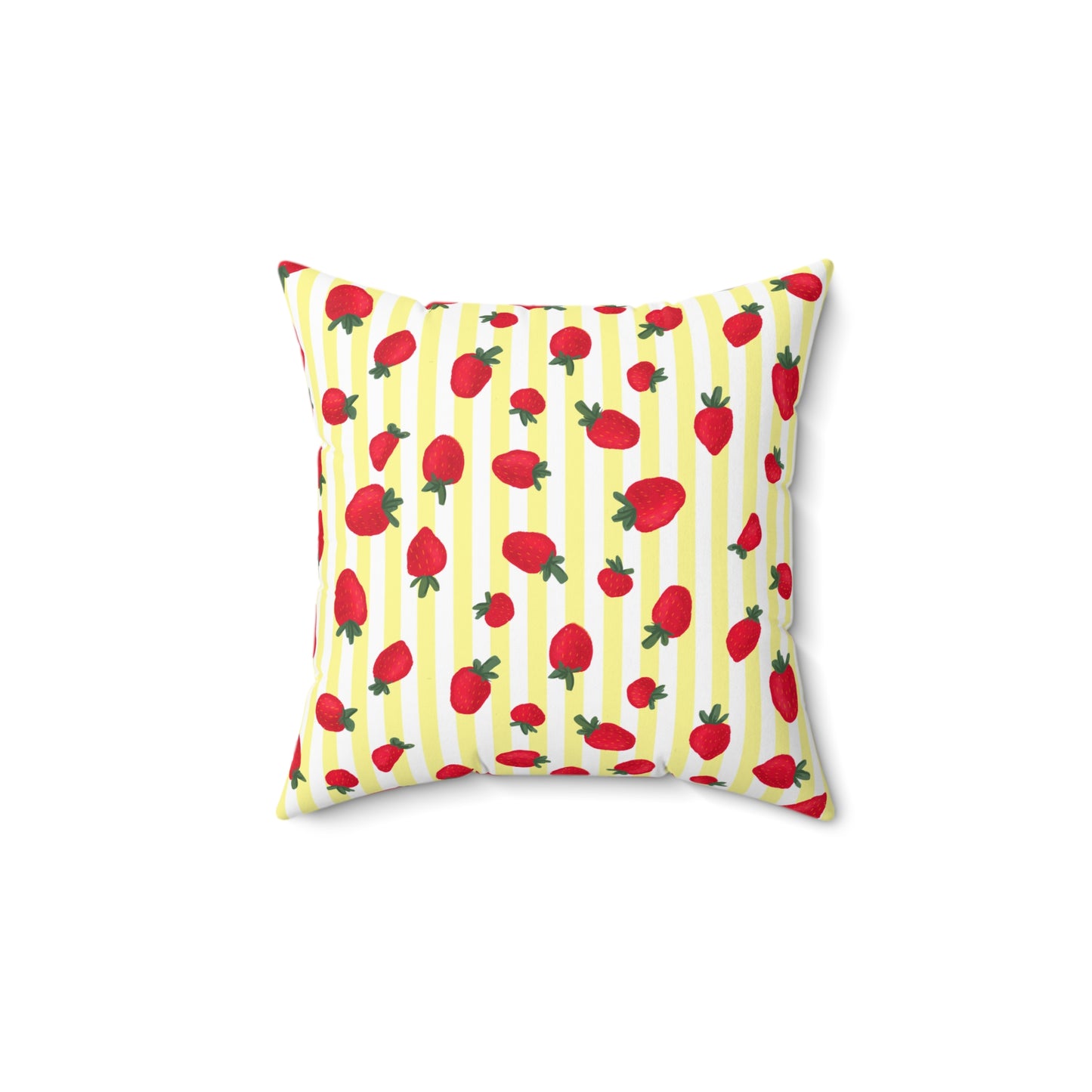 Cojín con estampado de fresas, decoración de habitación, cojín de diseño cuadrado amarillo y rojo