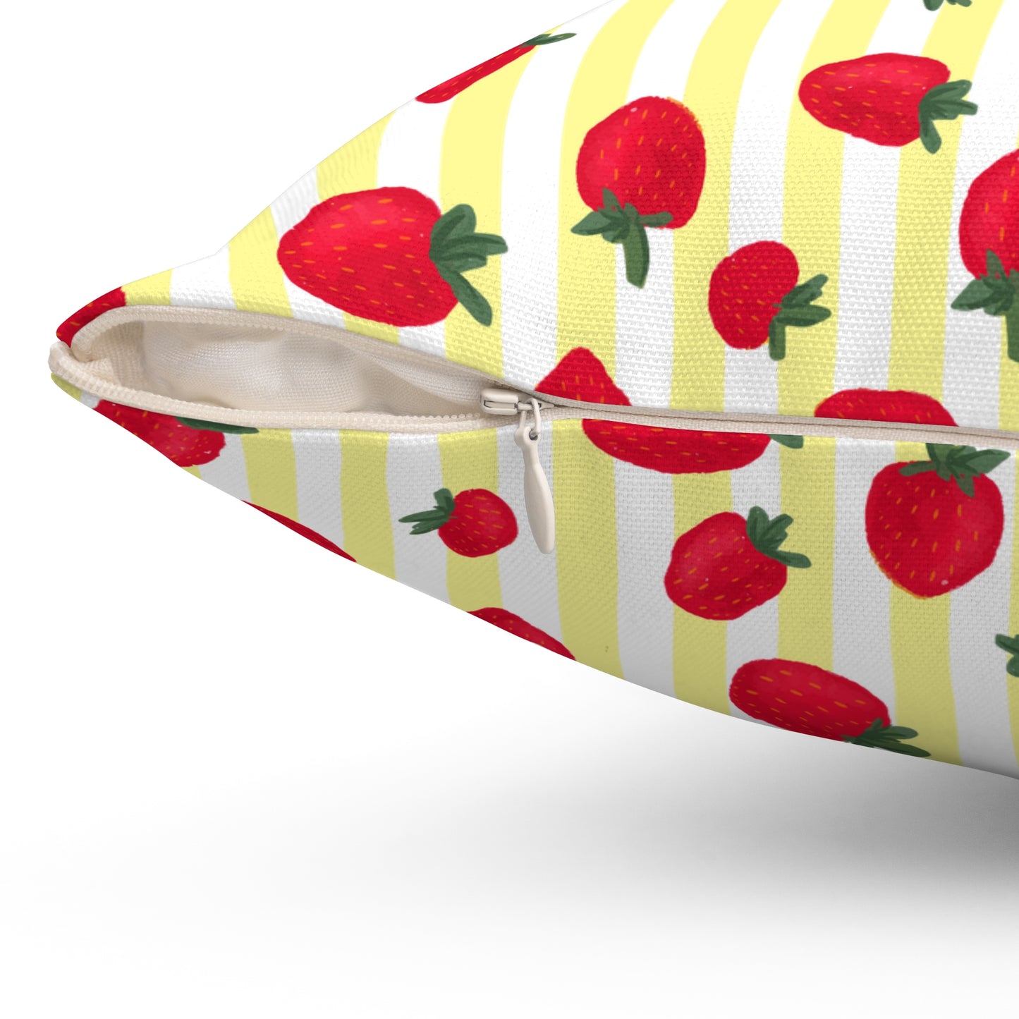 Cojín con estampado de fresas, decoración de habitación, cojín de diseño cuadrado amarillo y rojo