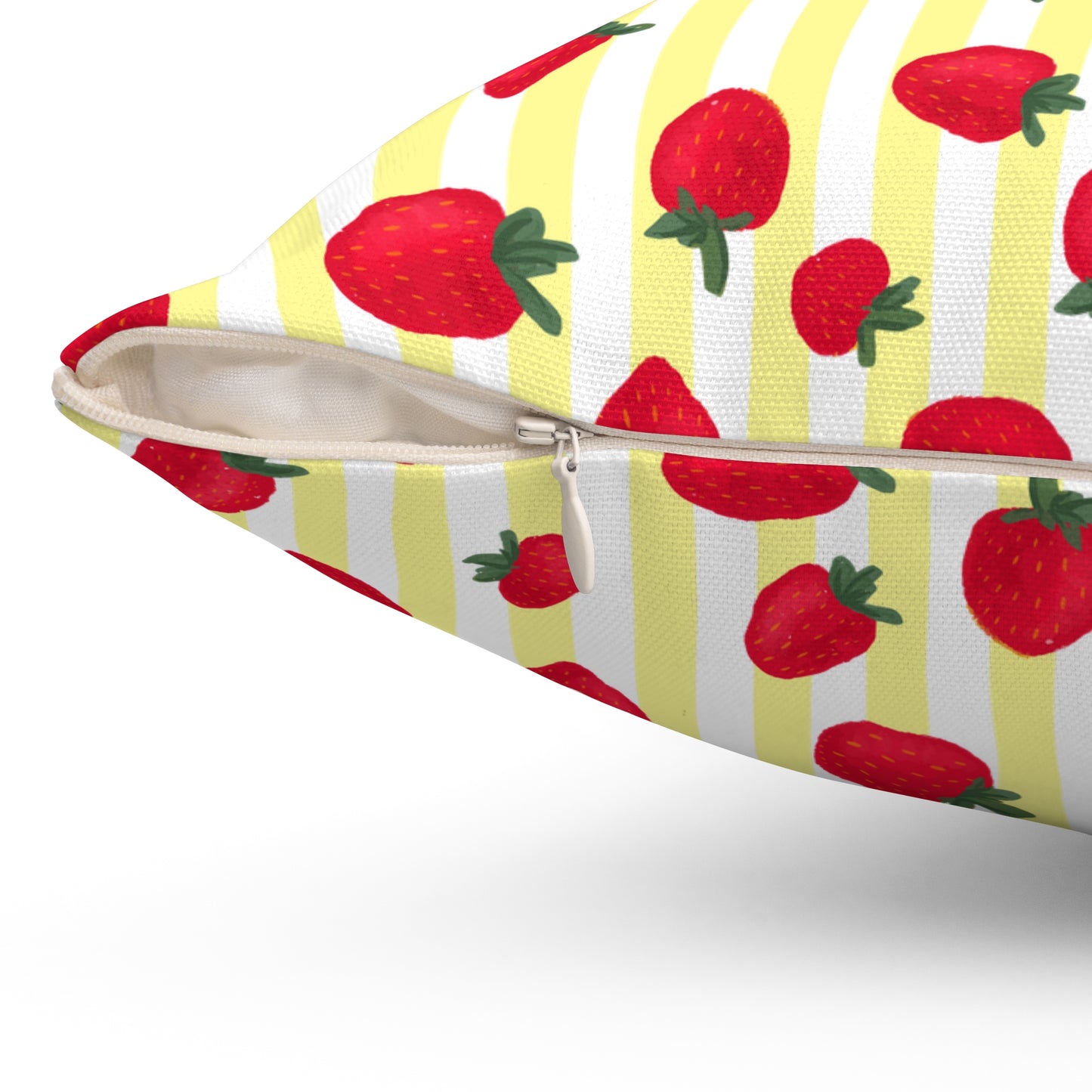Cojín con estampado de fresas, decoración de habitación, cojín de diseño cuadrado amarillo y rojo