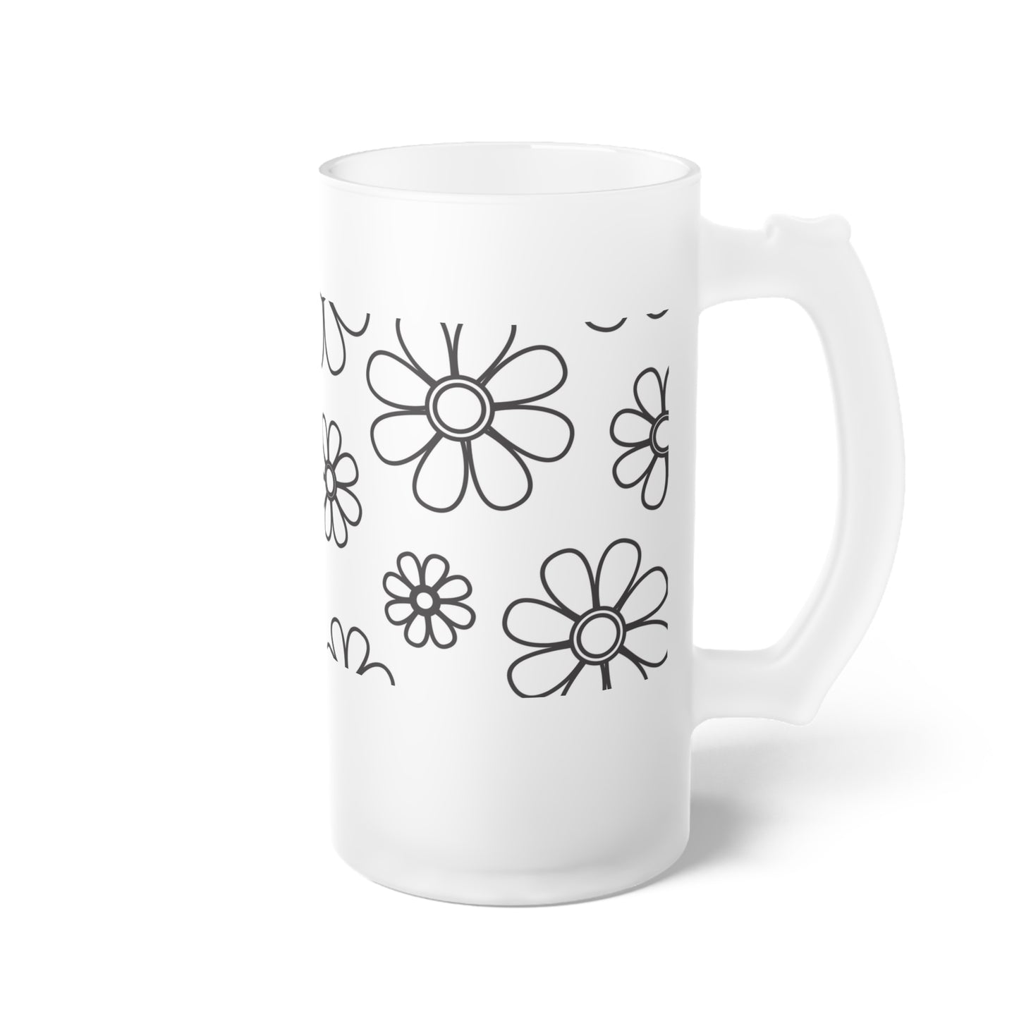 Jarra de cerveza de vidrio esmerilado con diseño floral