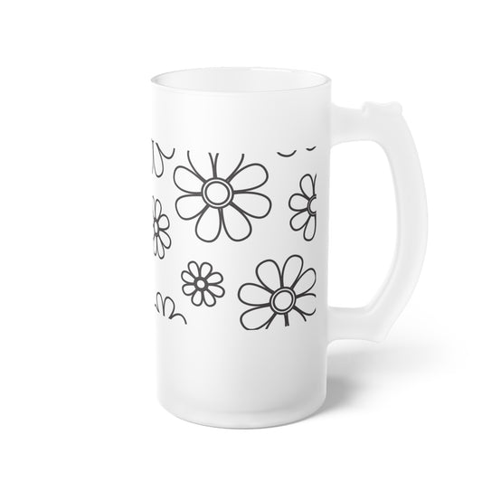 Jarra de cerveza de vidrio esmerilado con diseño floral