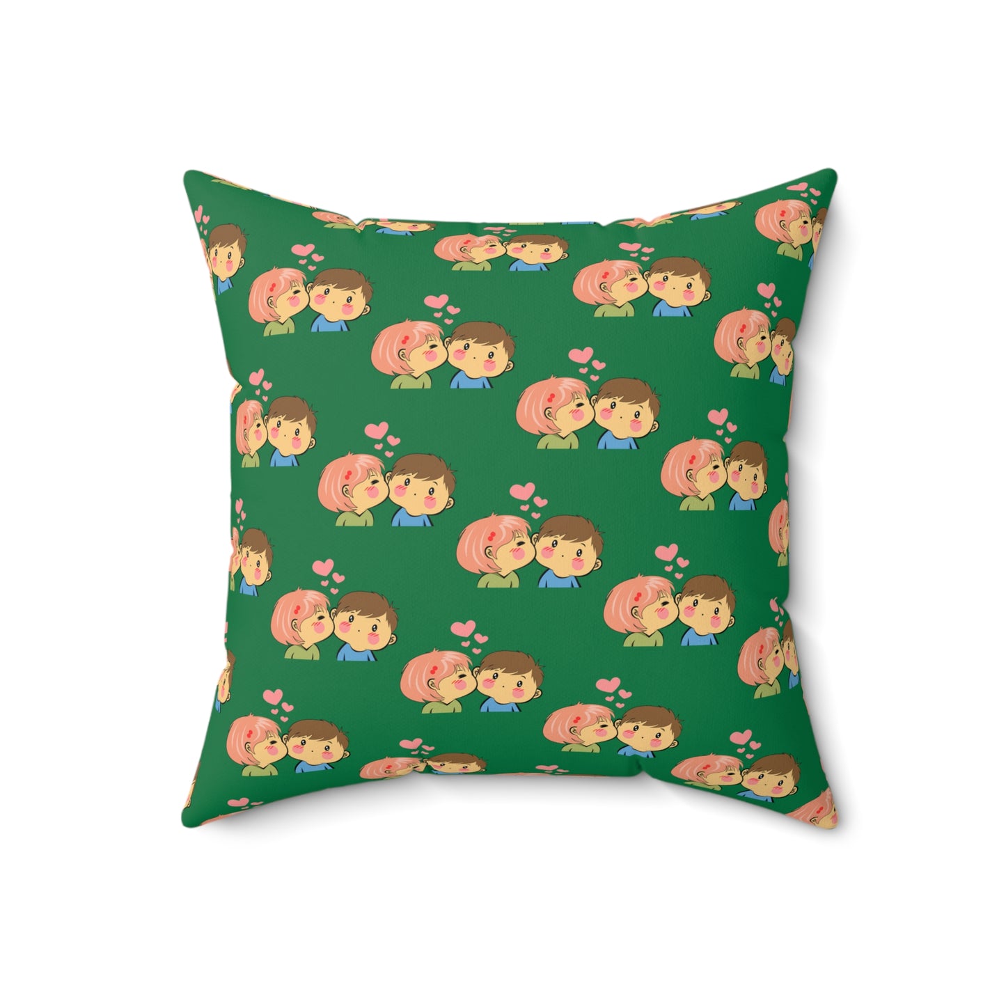 Cojín decorativo verde con beso de amor