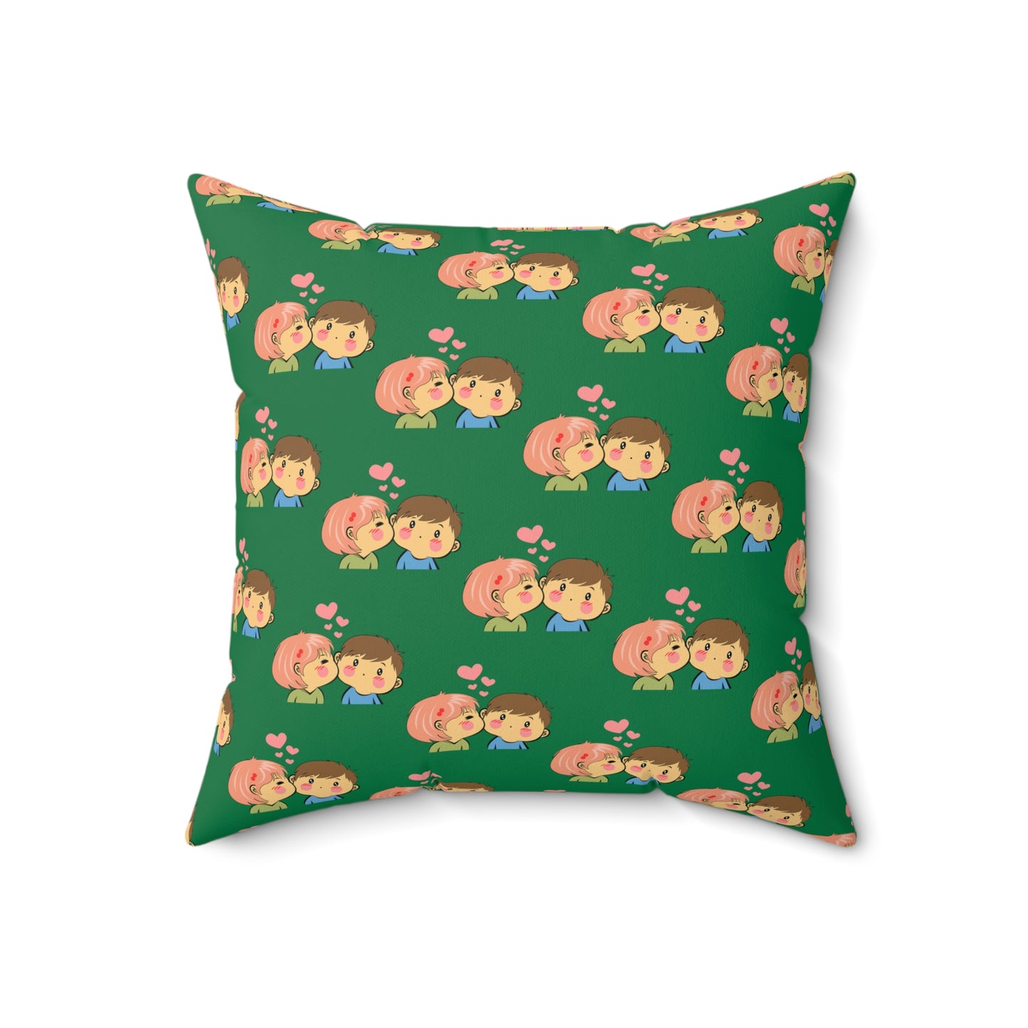 Cojín decorativo verde con beso de amor