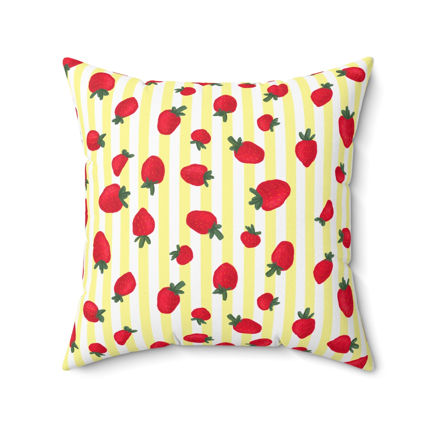 Cojín con estampado de fresas, decoración de habitación, cojín de diseño cuadrado amarillo y rojo