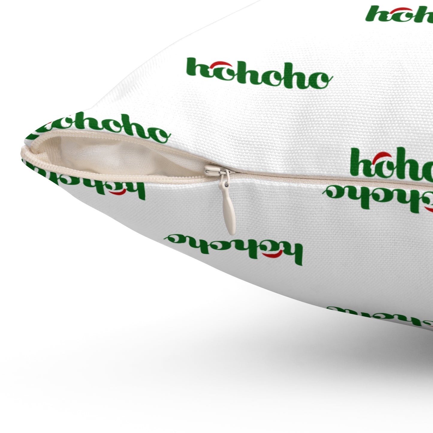Cojín blanco con estampado festivo HoHoHo: alegría navideña para el hogar o la oficina