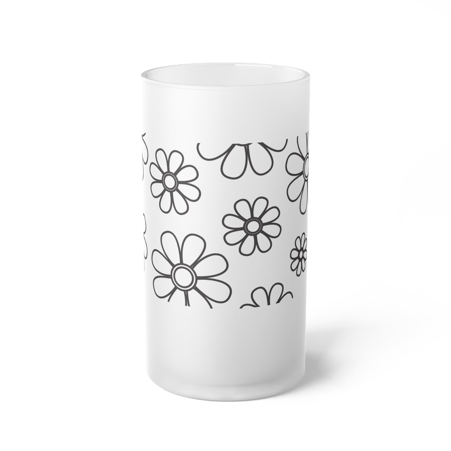Jarra de cerveza de vidrio esmerilado con diseño floral