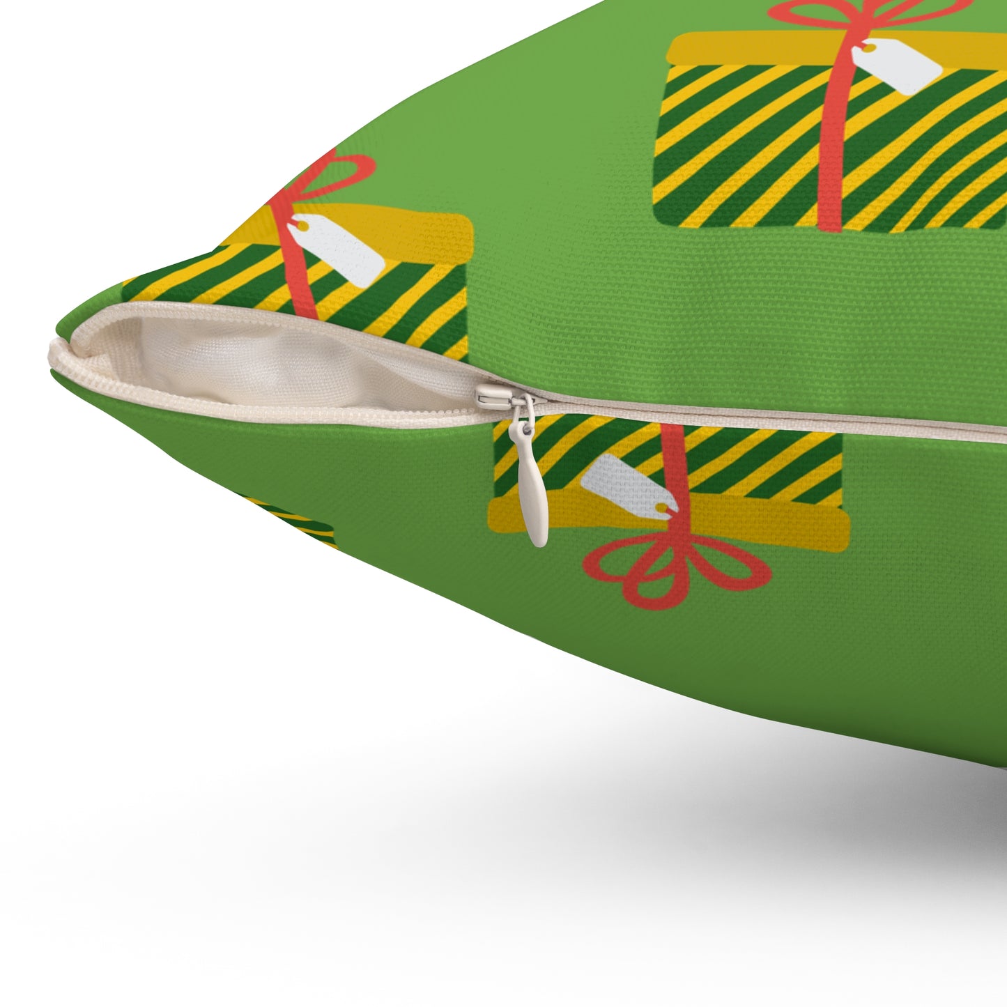 Cojín verde con diseño de regalo de Navidad: decoración alegre para el hogar o la oficina