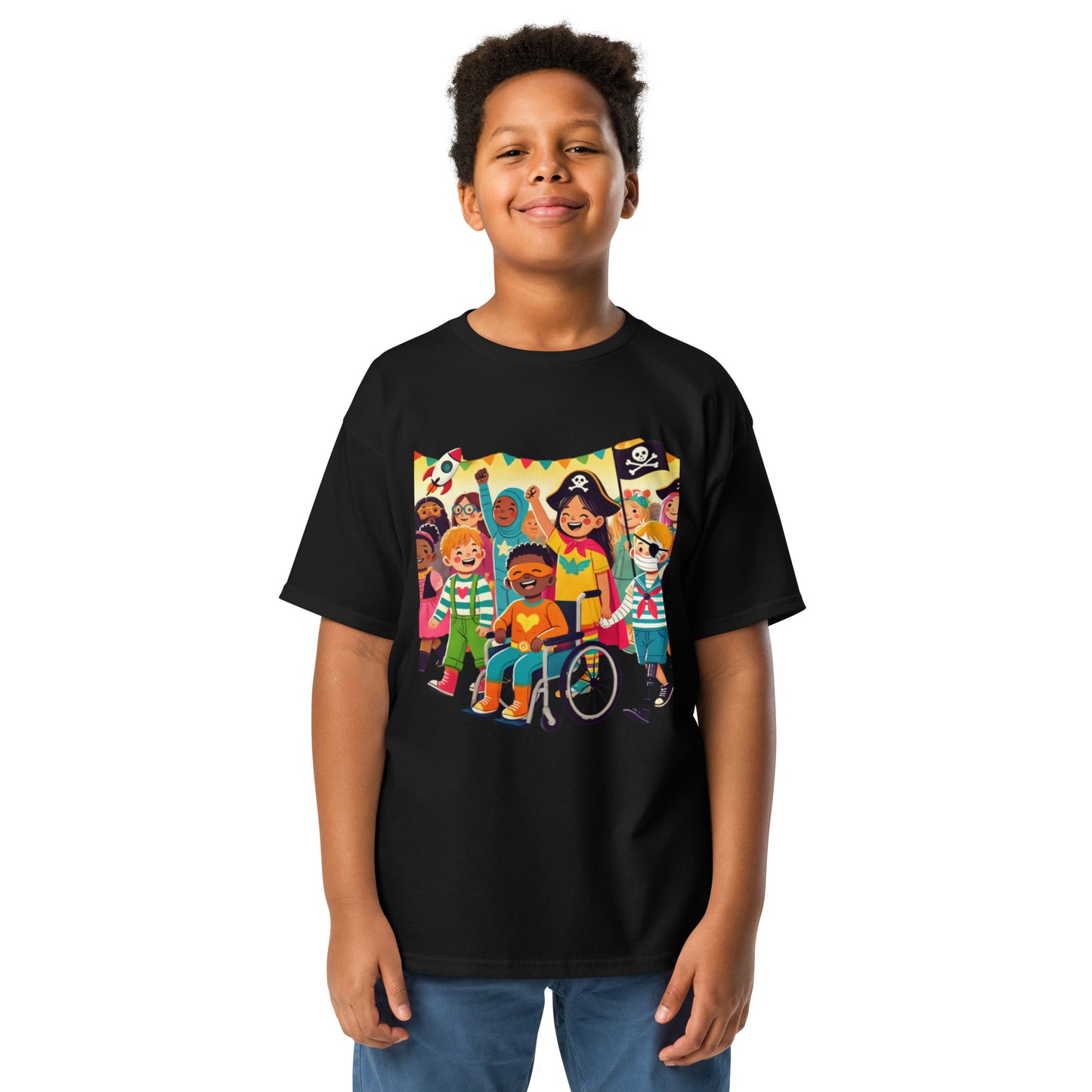“Celebrate Together” Inclusive Halloween T-Shirt – Fun and Diverse Kids’ Costume Design