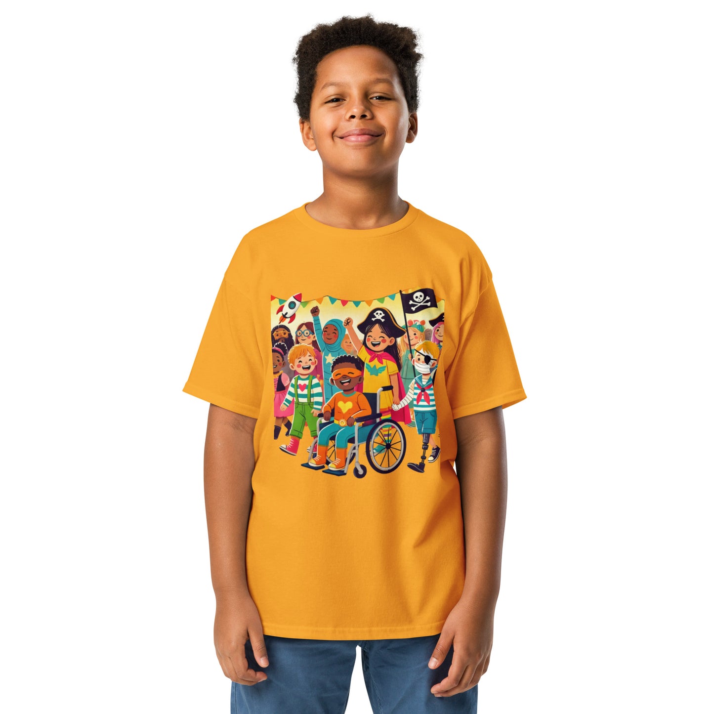 “Celebrate Together” Inclusive Halloween T-Shirt – Fun and Diverse Kids’ Costume Design