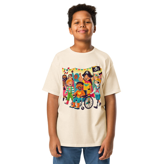 “Celebrate Together” Inclusive Halloween T-Shirt – Fun and Diverse Kids’ Costume Design