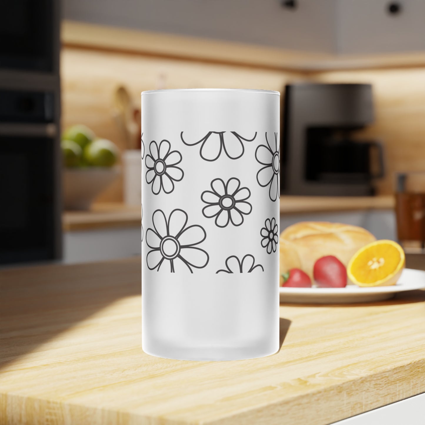 Jarra de cerveza de vidrio esmerilado con diseño floral