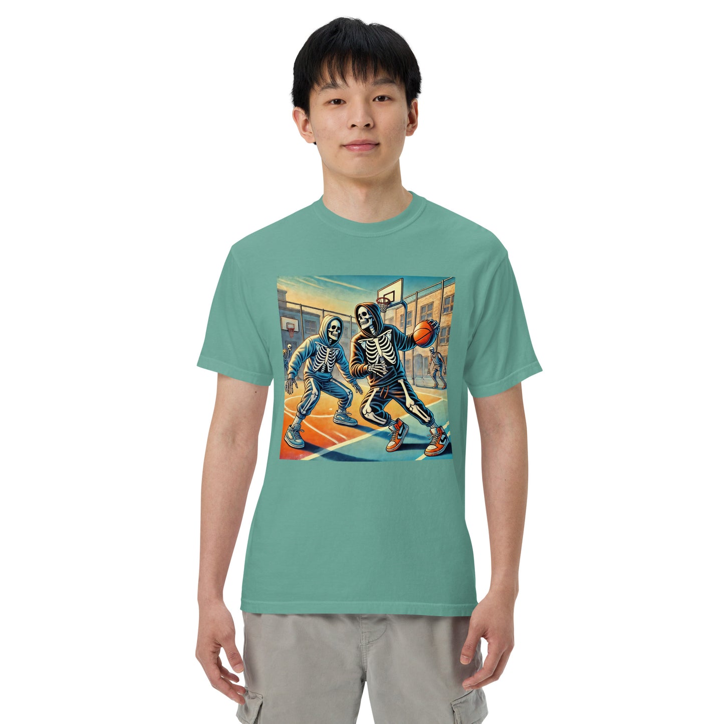 Skeleton Basketball Heavyweight T-Shirt – Unisex Garment-Dyed Halloween Tee