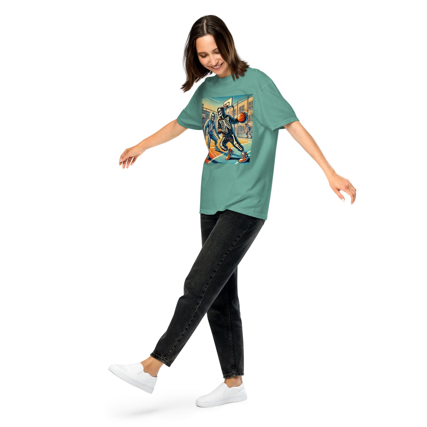 Skeleton Basketball Heavyweight T-Shirt – Unisex Garment-Dyed Halloween Tee