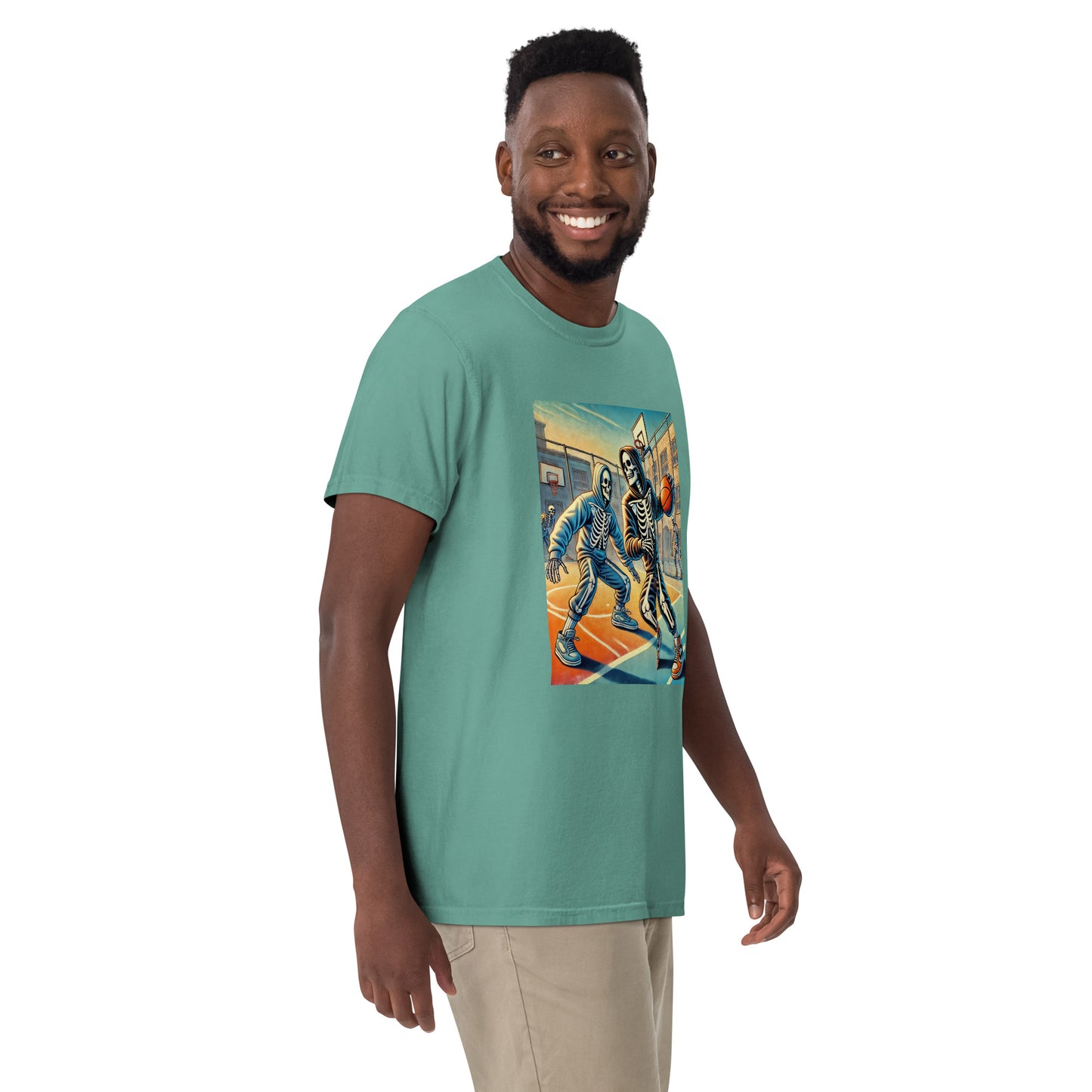 Skeleton Basketball Heavyweight T-Shirt – Unisex Garment-Dyed Halloween Tee